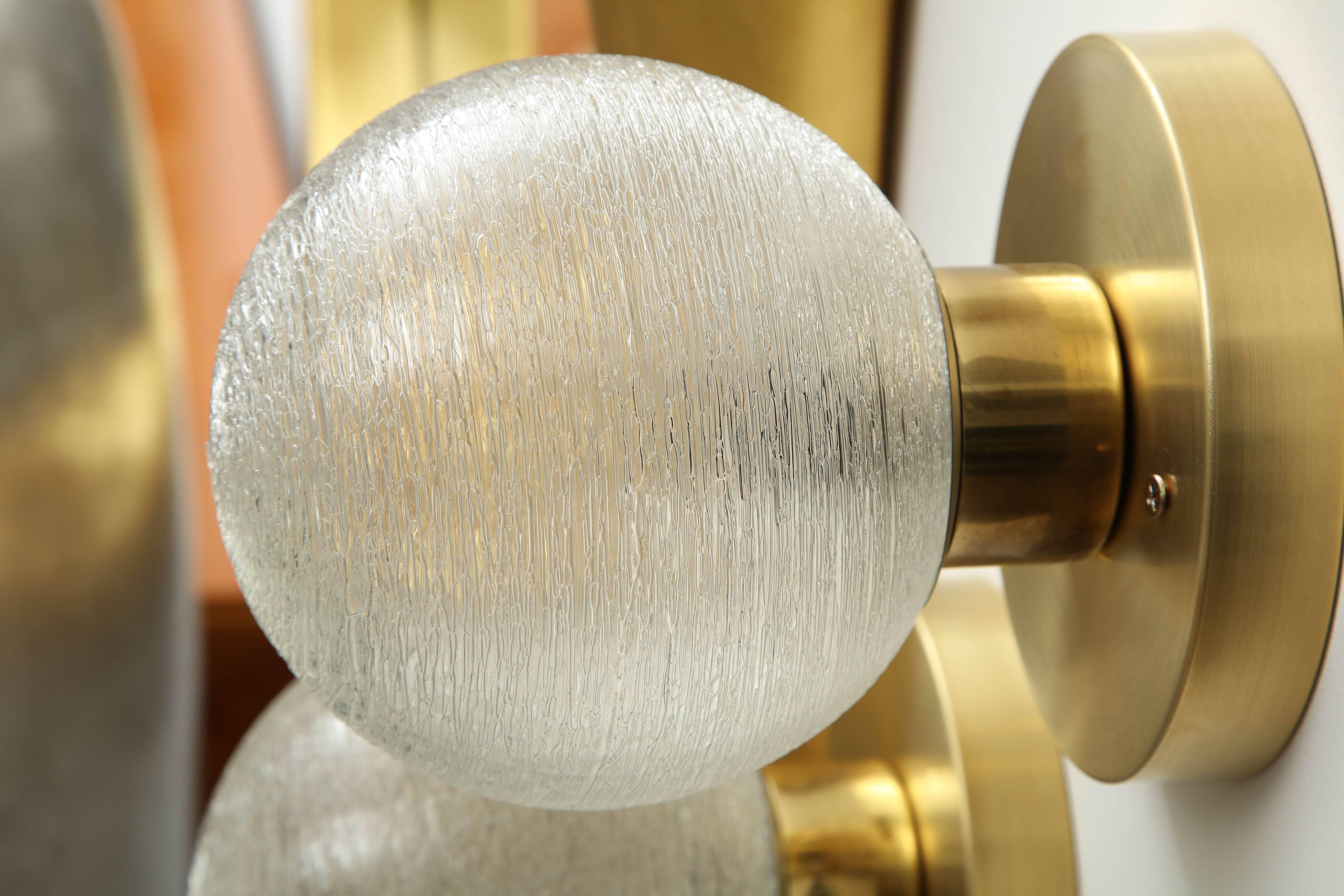Brass Pair of Spun Glass Sconces by Doria