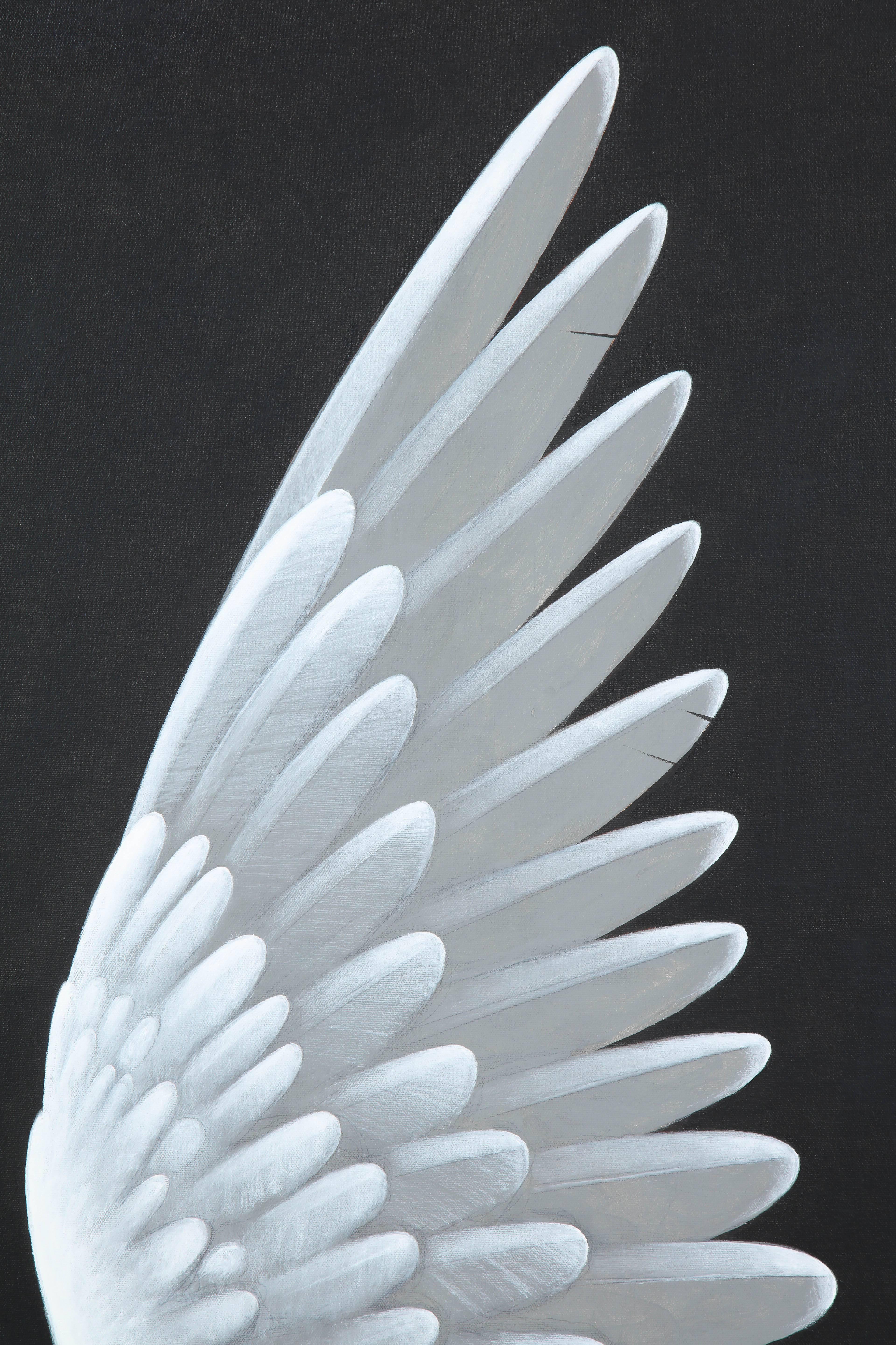 Wing. An original painting by Lynn Curlee,
author/illustrator of award winning children's books.

The painting is acrylic on stretched canvas. The canvas is pulled around the edges of the stretcher bars and the edges are fully painted, so that