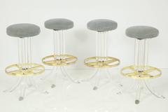 Set of Four Lucite and Brass Bar Stools