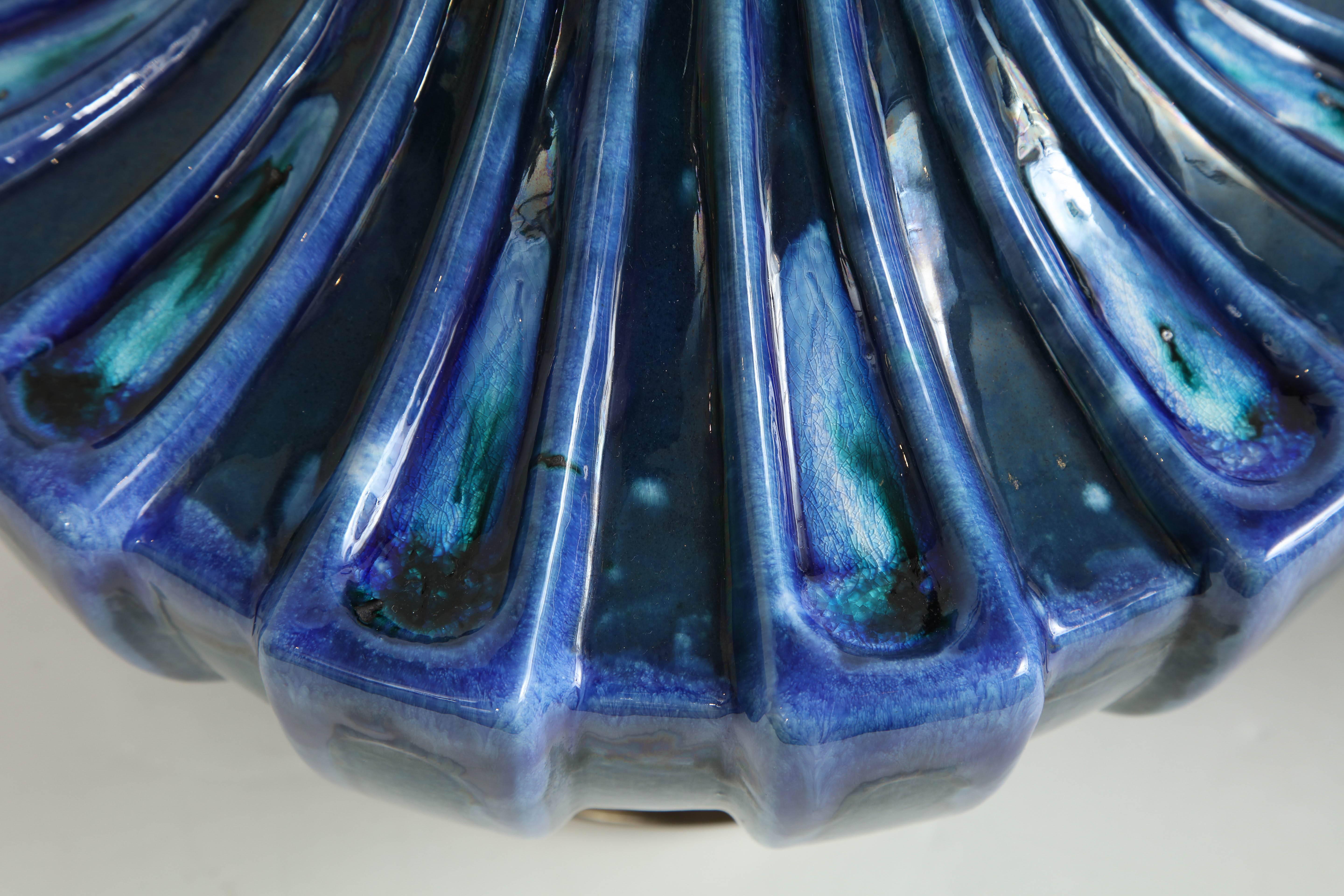Large Pair of Blue Drip Glazed Lamps 4