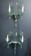 Paire d'appliques en verre de Murano vert clair et chrome, Italie