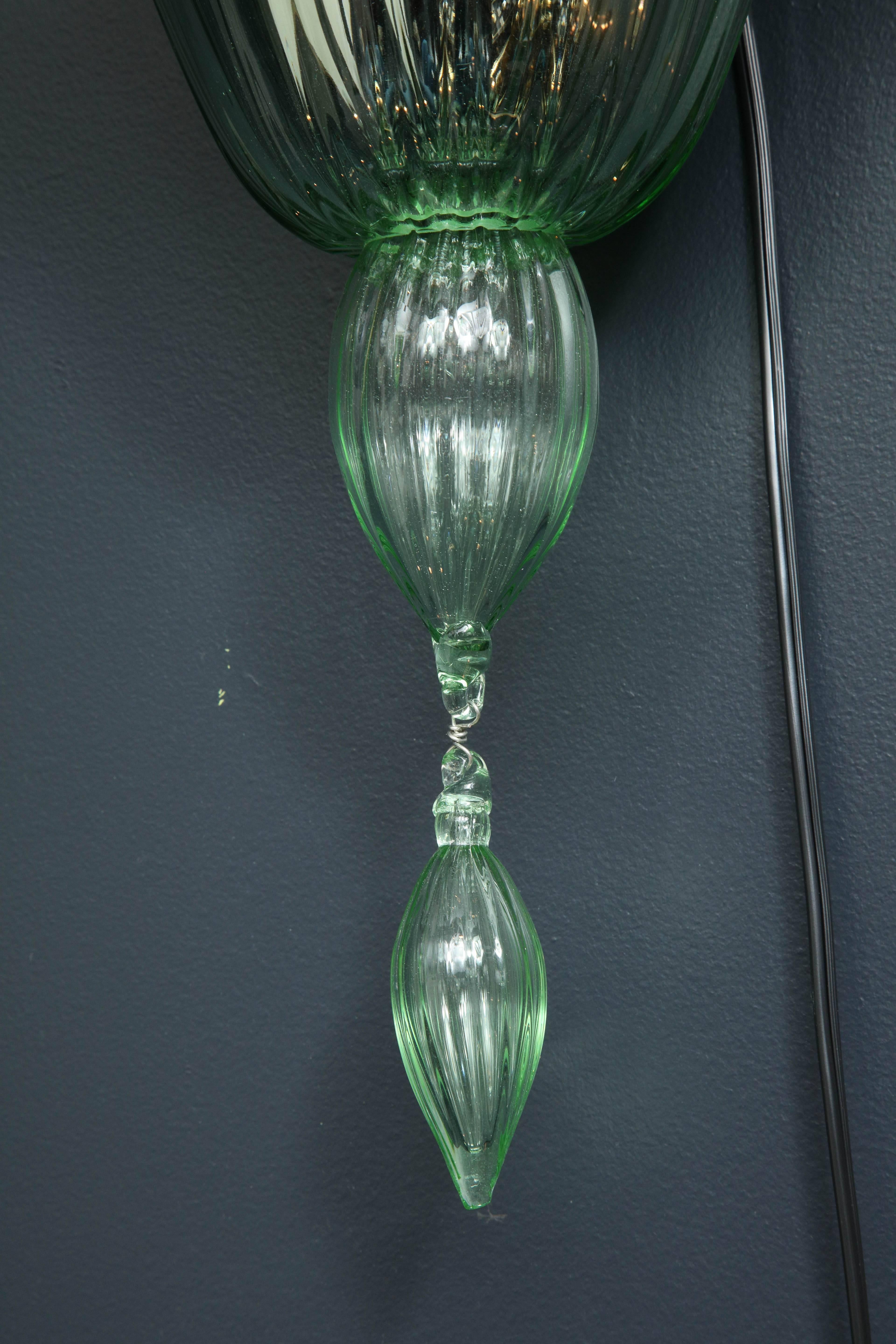 Italian Pair of Light Green Murano Glass and Chrome Sconces, Italy For Sale