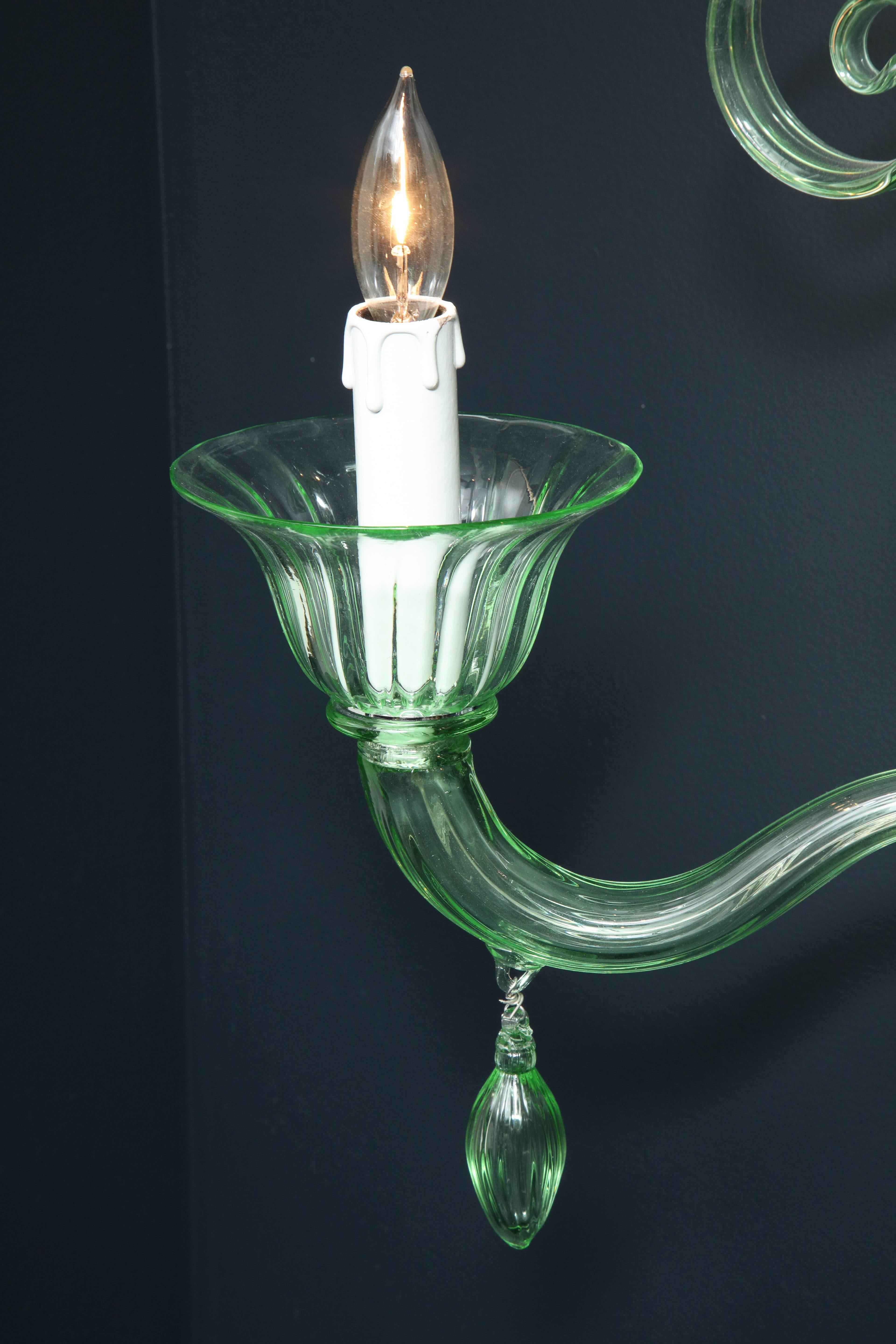 Pair of Light Green Murano Glass and Chrome Sconces, Italy In New Condition For Sale In New York, NY