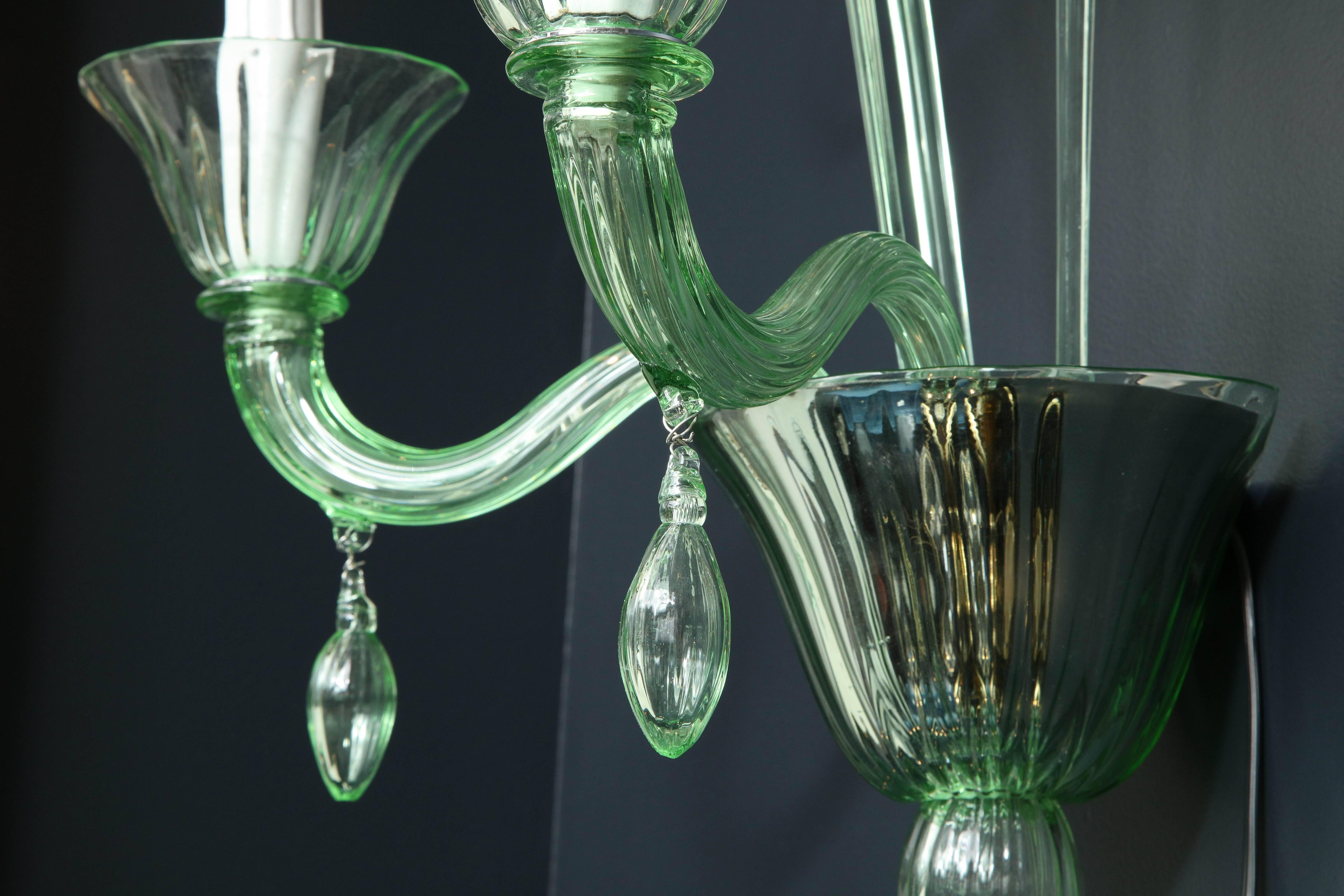 Pair of Light Green Murano Glass and Chrome Sconces, Italy For Sale 1