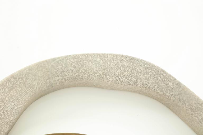 Philippine Shagreen Mirror with Brass Details, Cream Color, Contemporary, Organic Shape For Sale