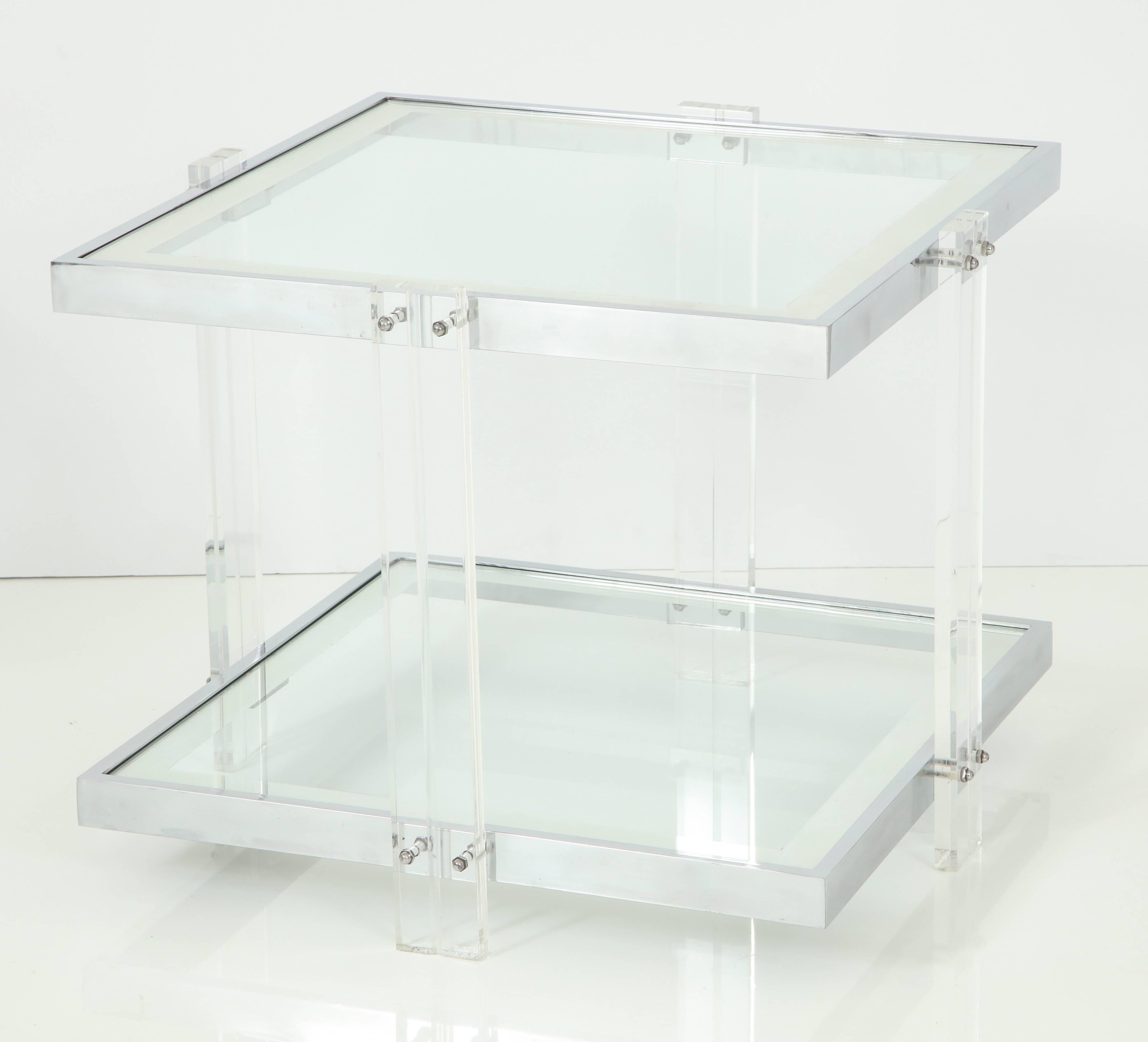 Mid-Century Modern Pair of Side Tables, Chrome/Lucite