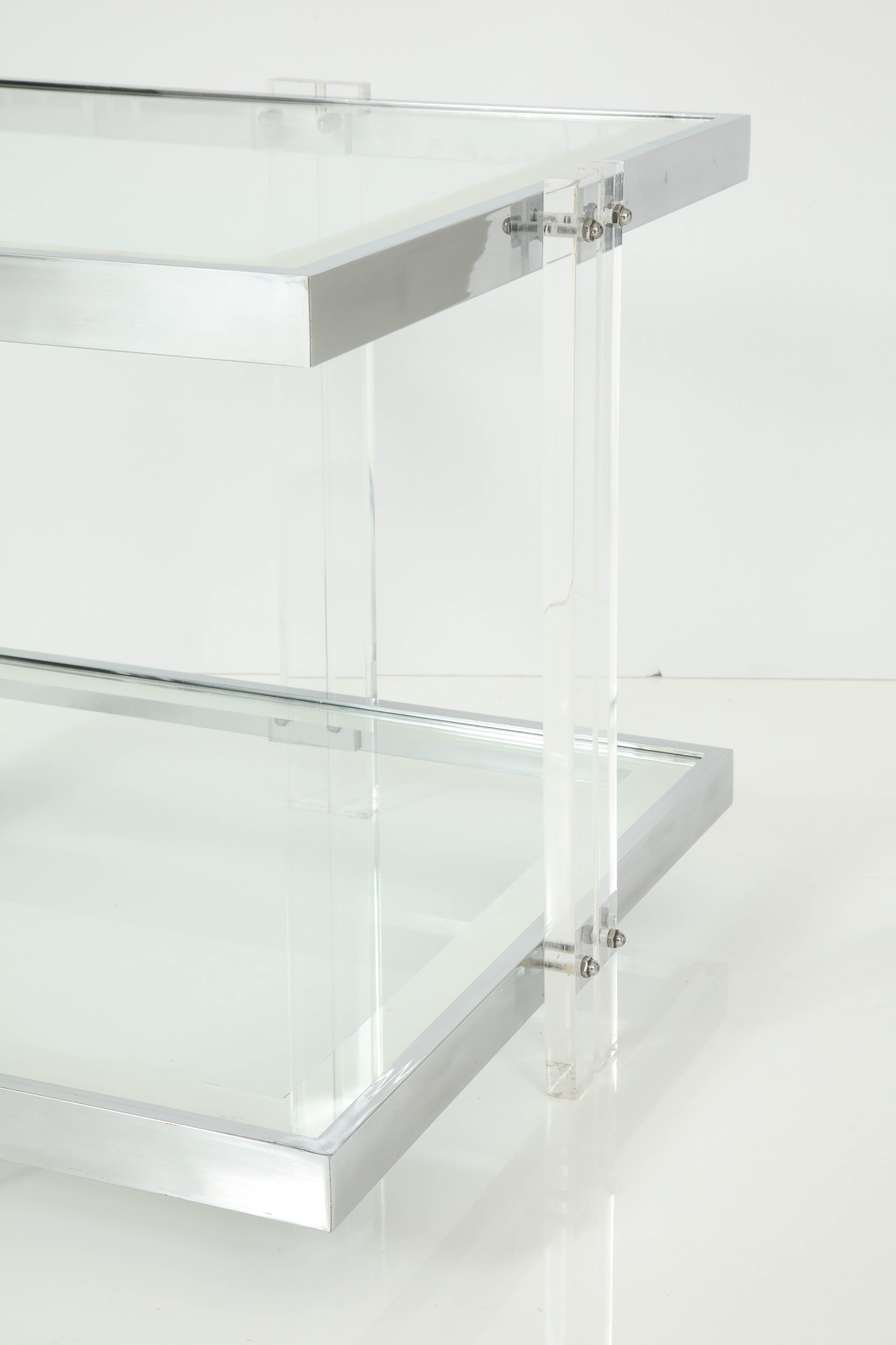 Hand-Crafted Pair of Side Tables, Chrome/Lucite