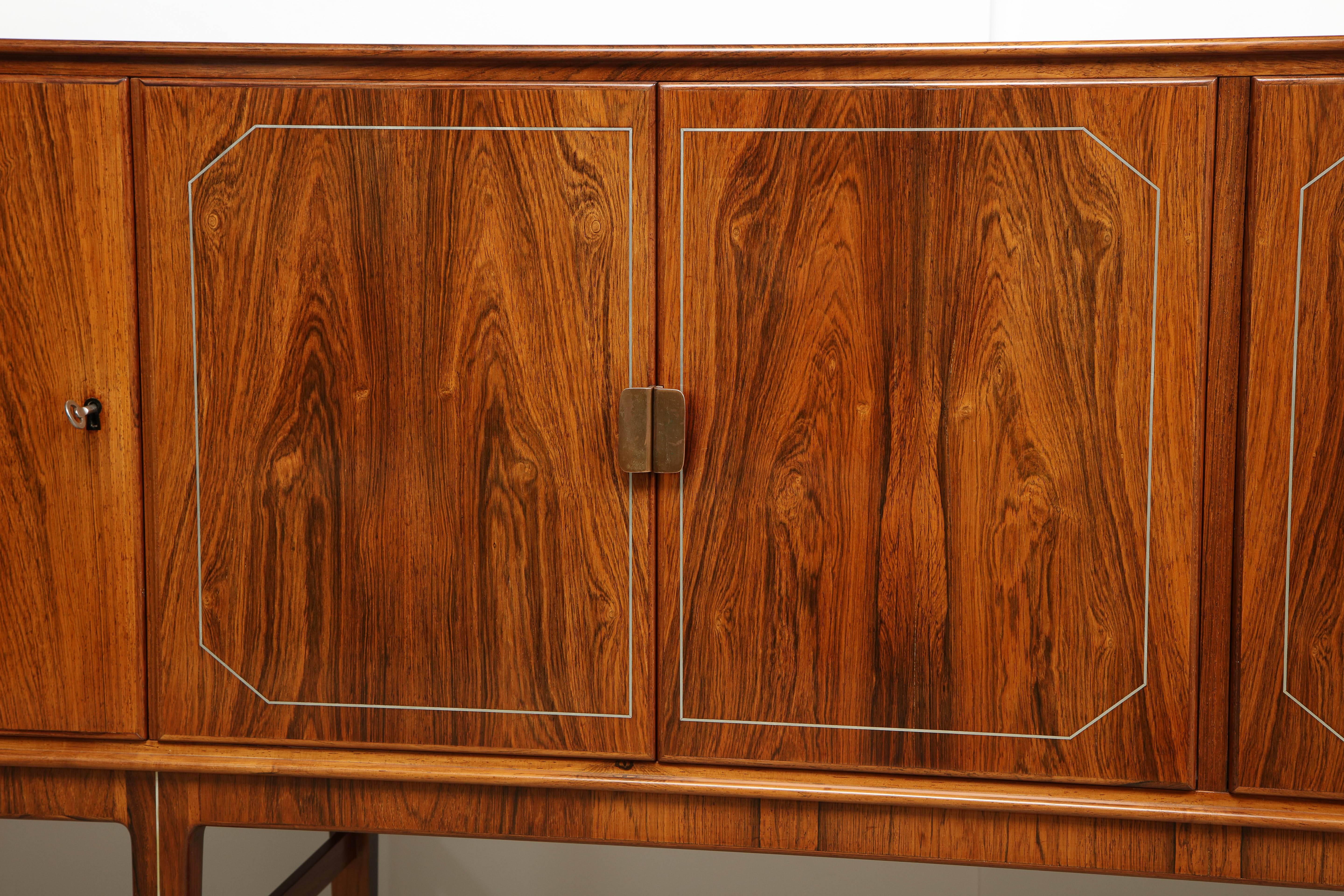 Agner Christoffersen Rosewood and White Metal Inlaid Sideboard In Excellent Condition In New York, NY