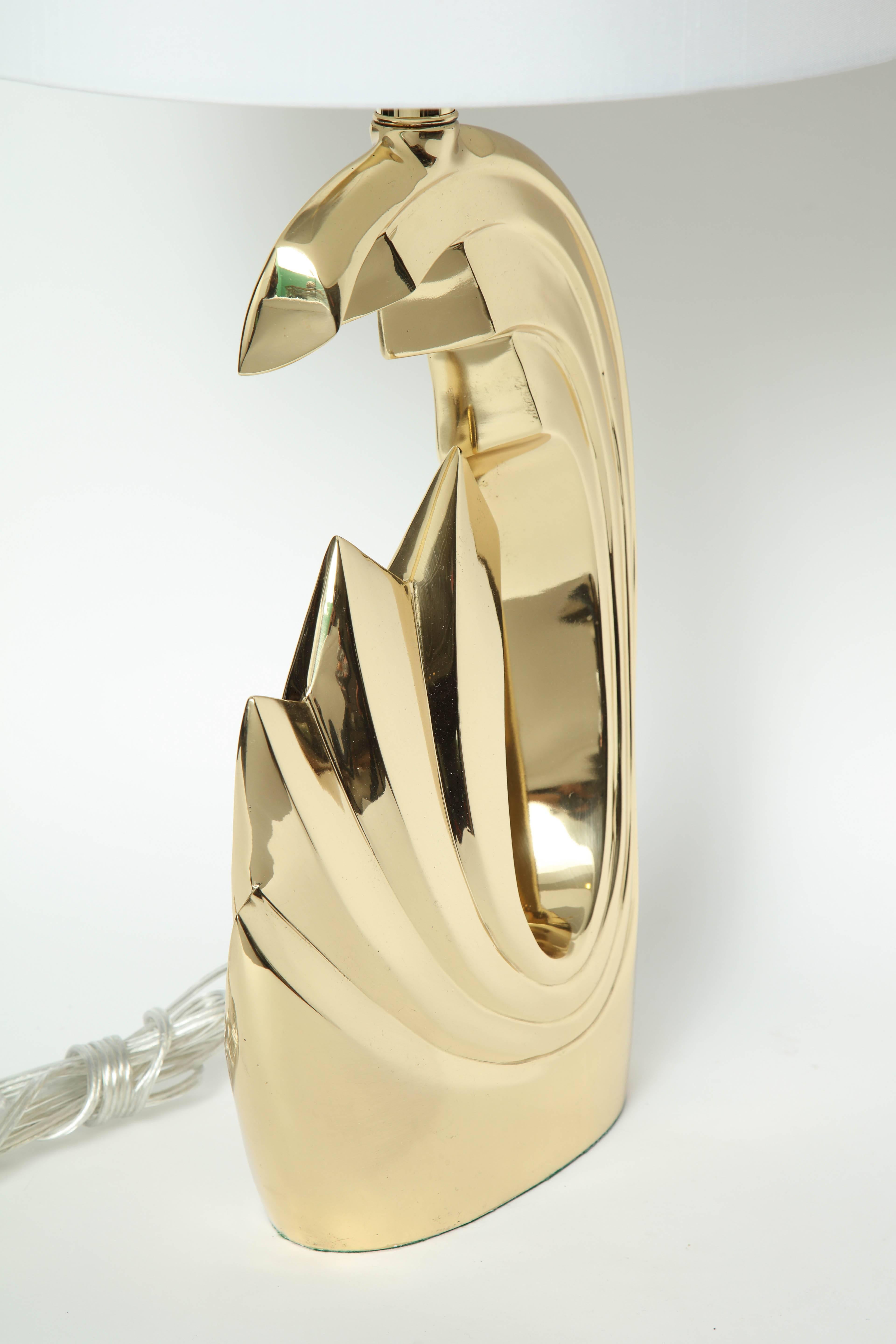 Polished Pierre Cardin Brass Tidal Wave Lamps