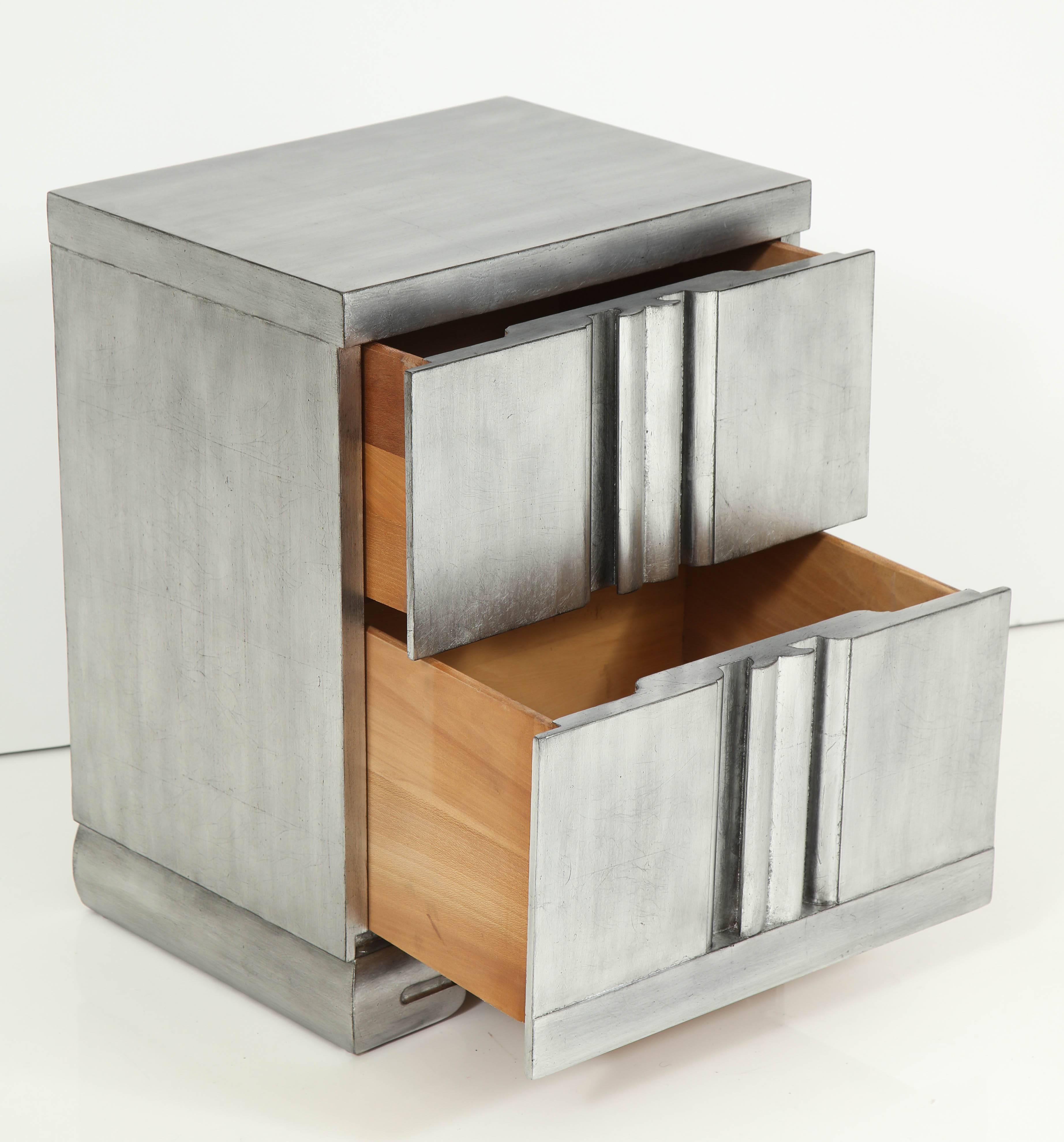 James Mont Influenced Silver Leaf Nightstands In Excellent Condition In New York, NY