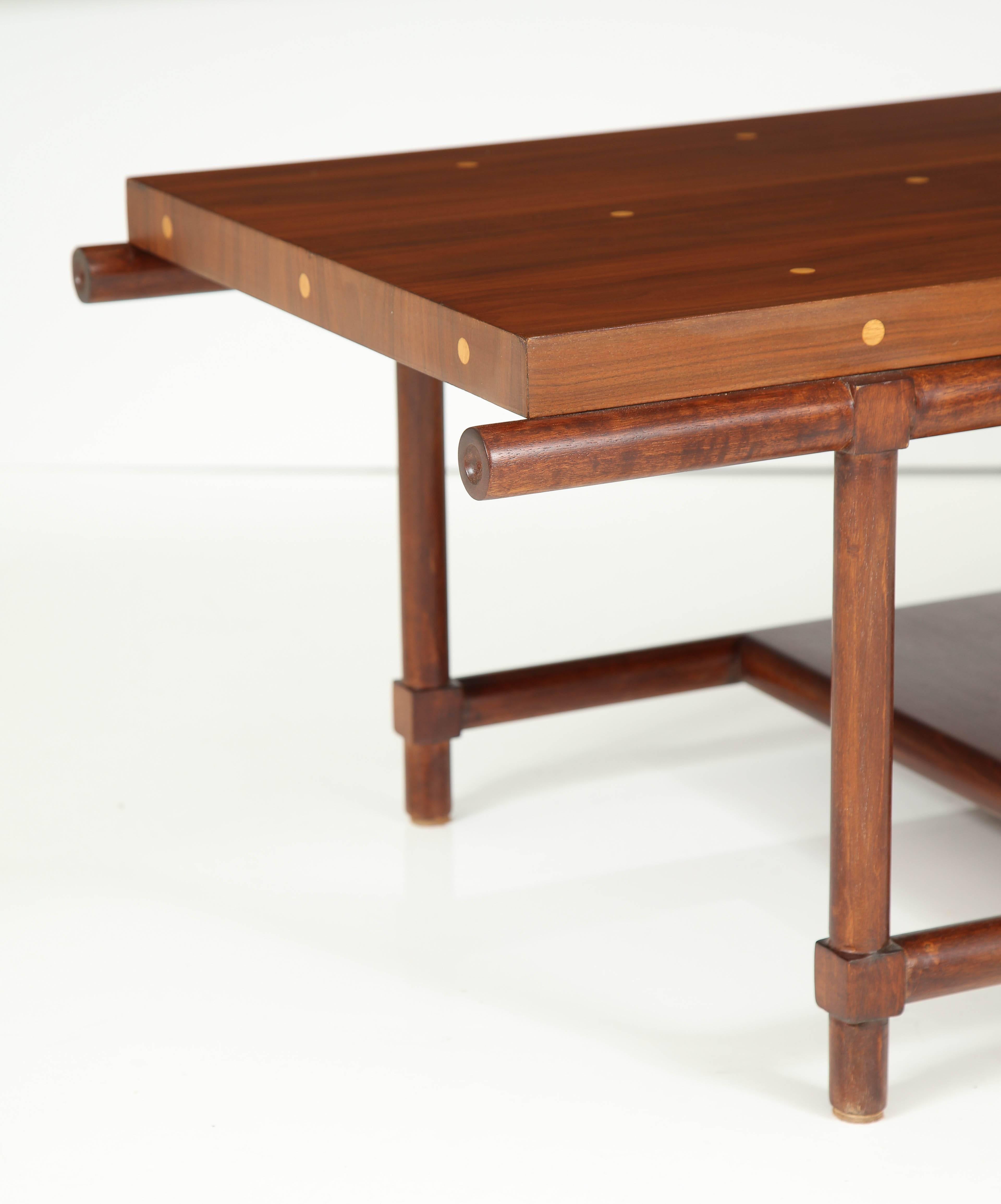 Tommi Parzinger Inlay Walnut Coffee Table In Excellent Condition In New York, NY