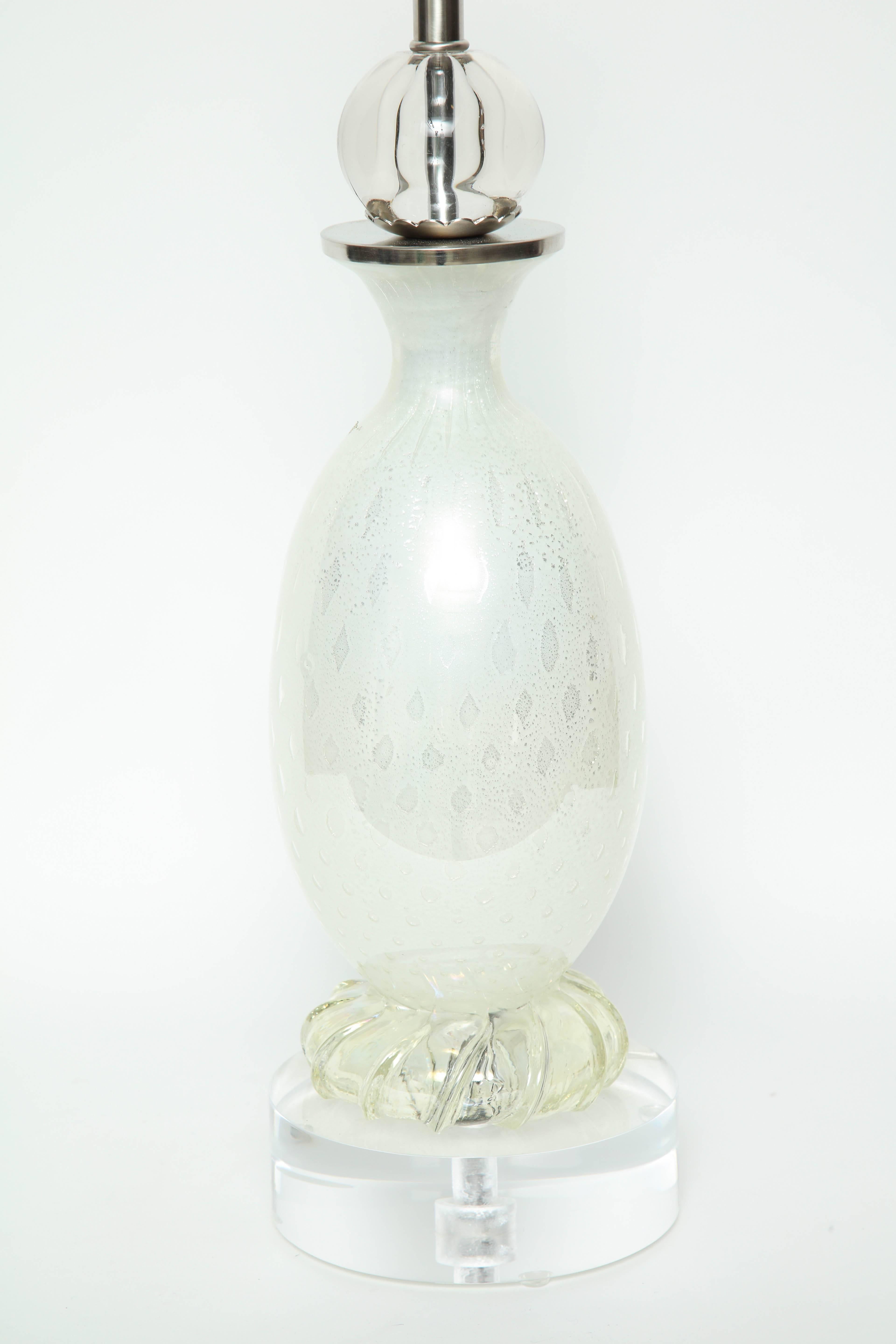 20th Century Seguso Pearl White Murano Glass Lamps