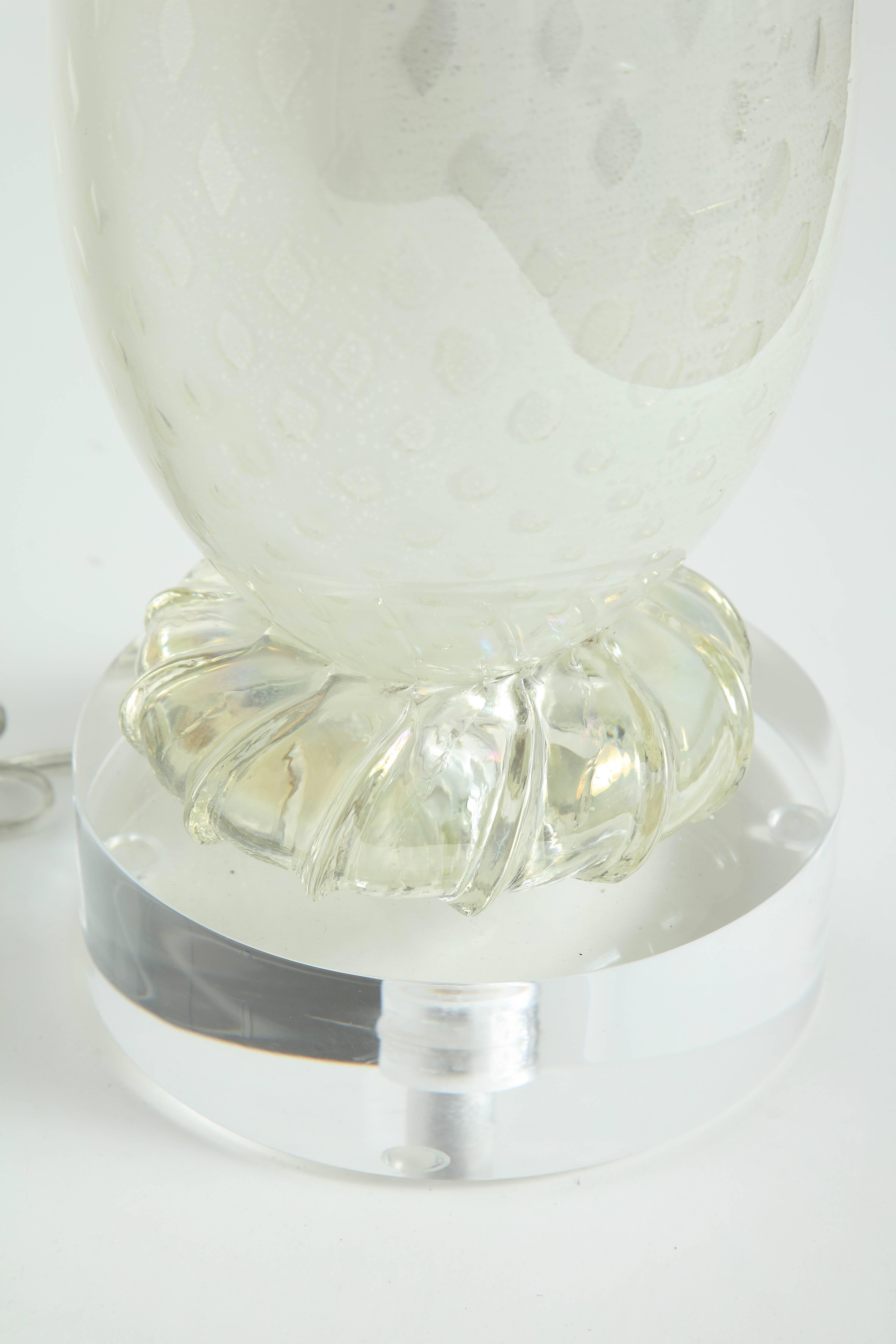 Seguso Pearl White Murano Glass Lamps 1