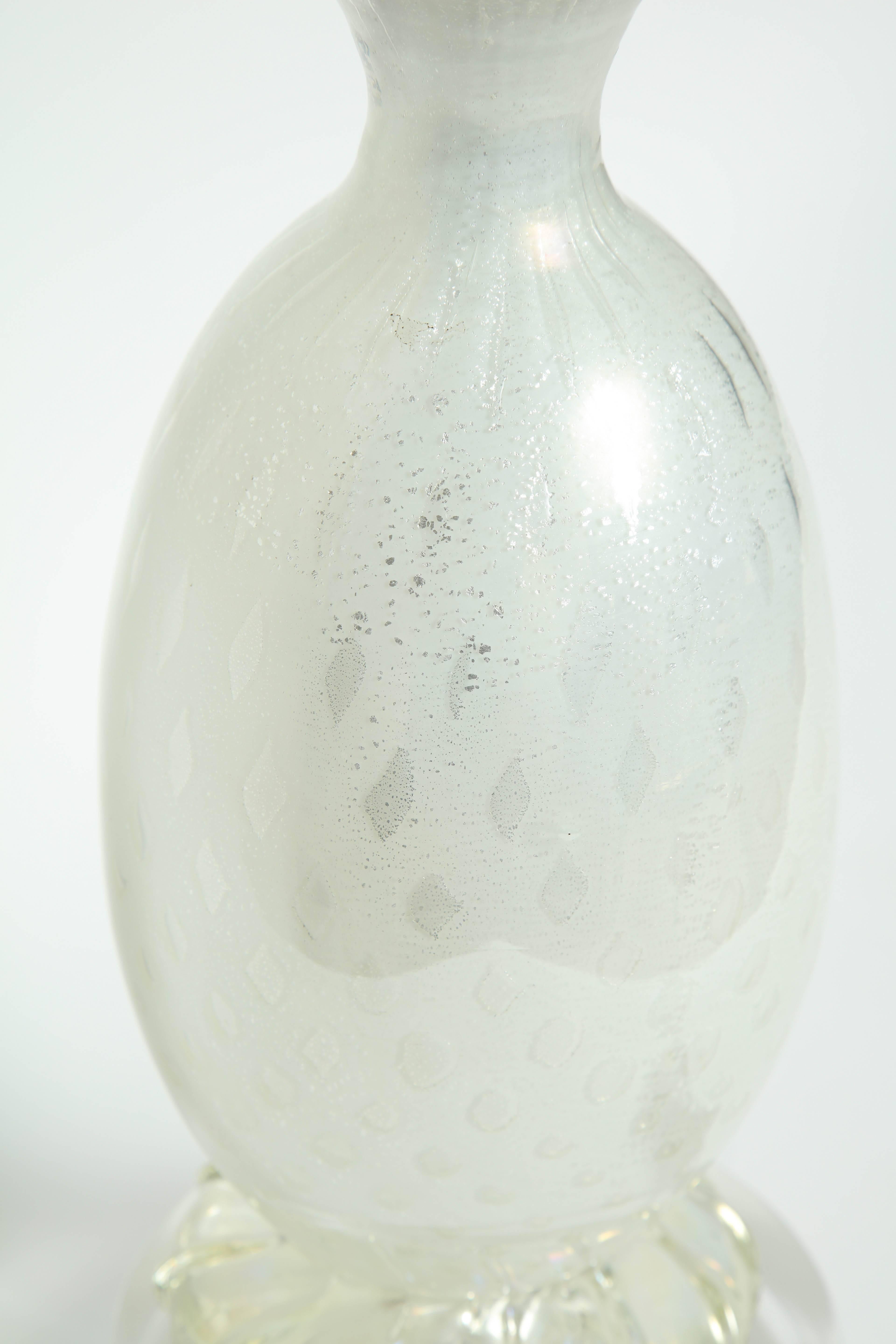 Seguso Pearl White Murano Glass Lamps 2