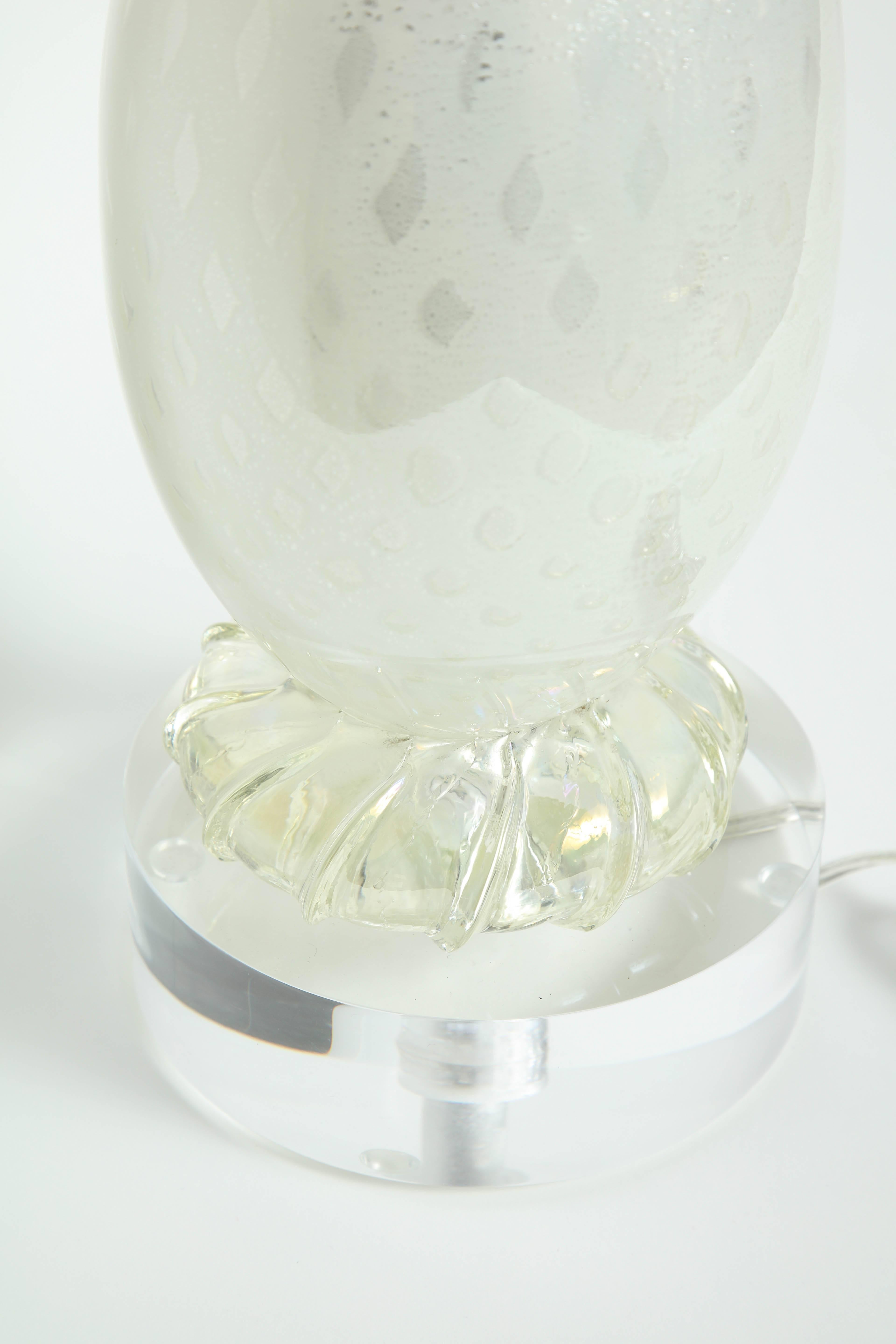 Seguso Pearl White Murano Glass Lamps 4