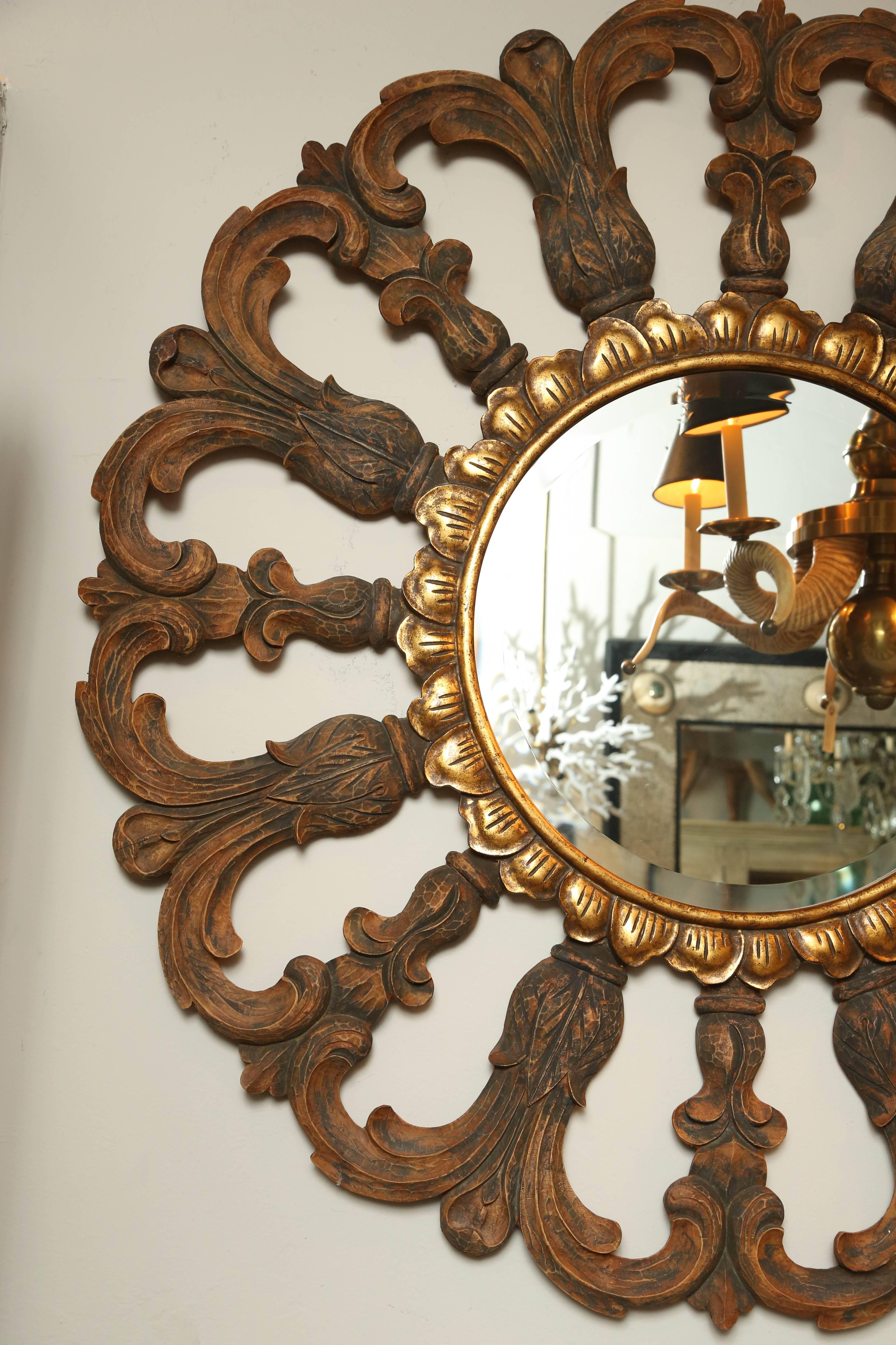 Américain Miroir rond vintage par Harrison & Gil