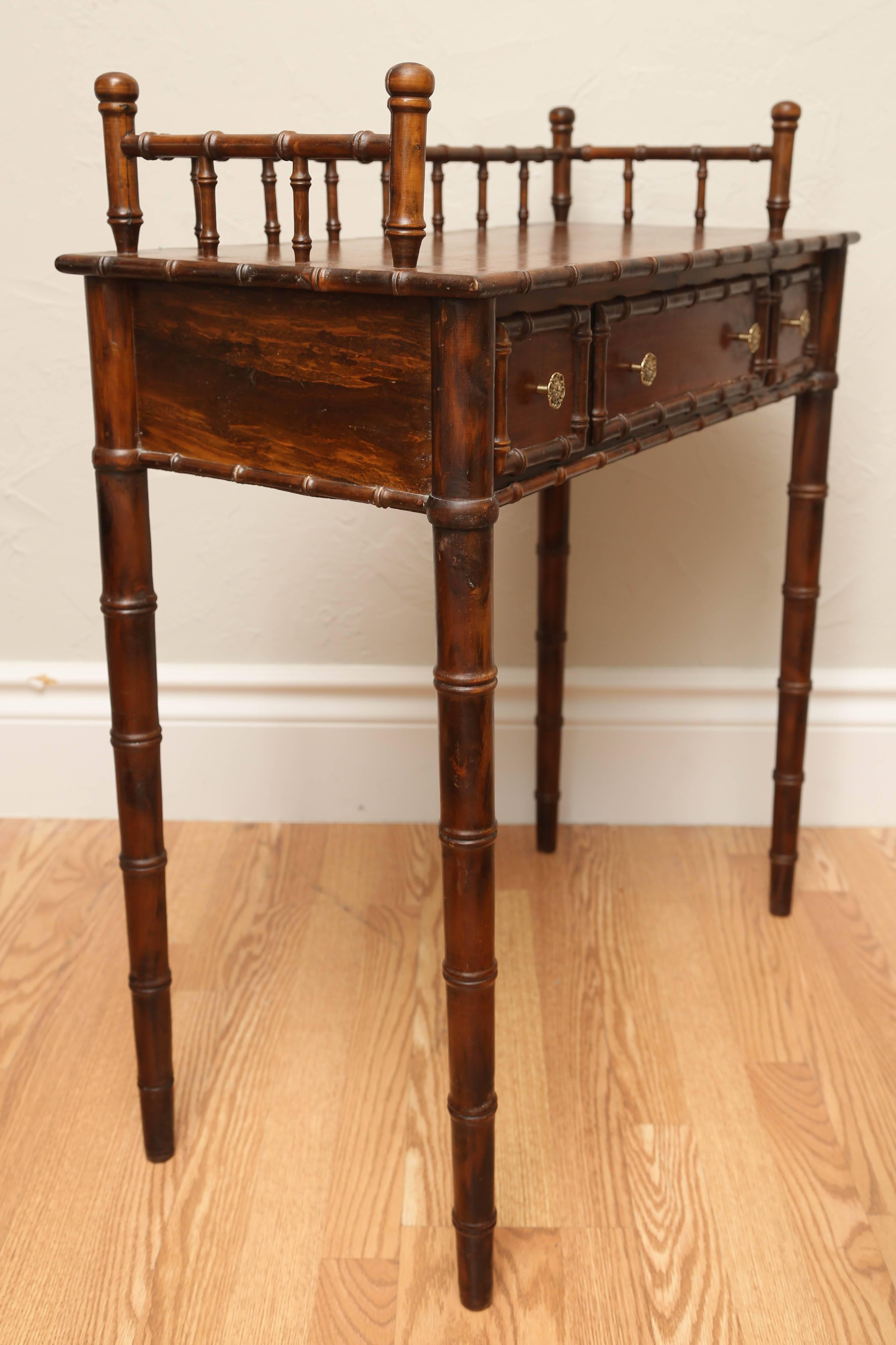 20th Century Italian Faux Bamboo Vanity Table and Bench