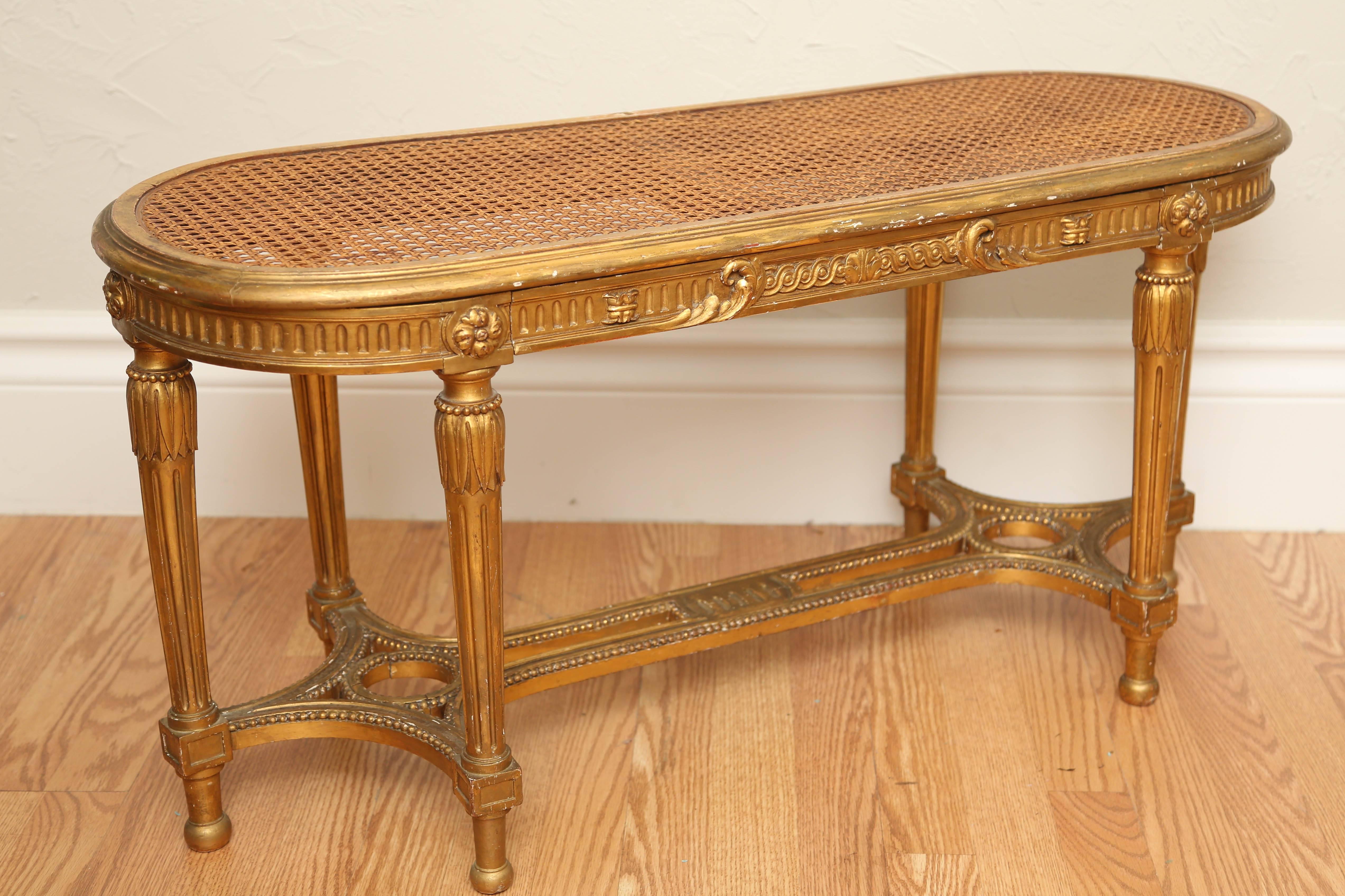 19th Century French Oval Gilded Bench In Good Condition In West Palm Beach, FL