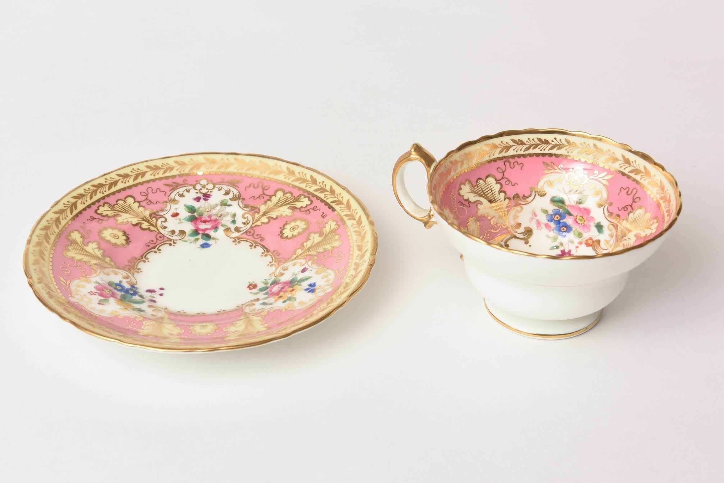 Hand-Crafted Pretty Pink Antique English Cup and Saucer