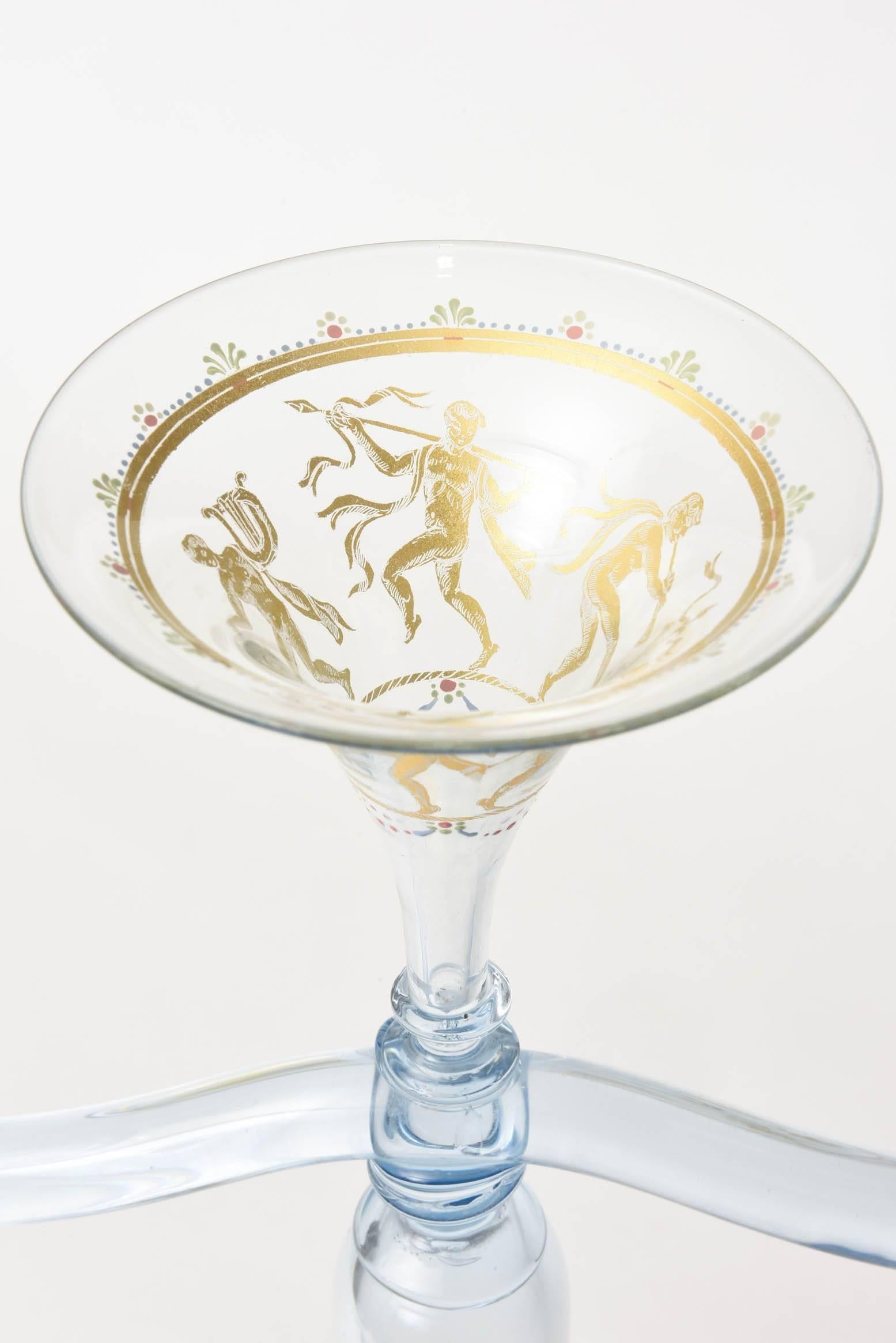 Antique Venetian Glass Candleabra, Hand-Painted, 24-Karat Gold 2