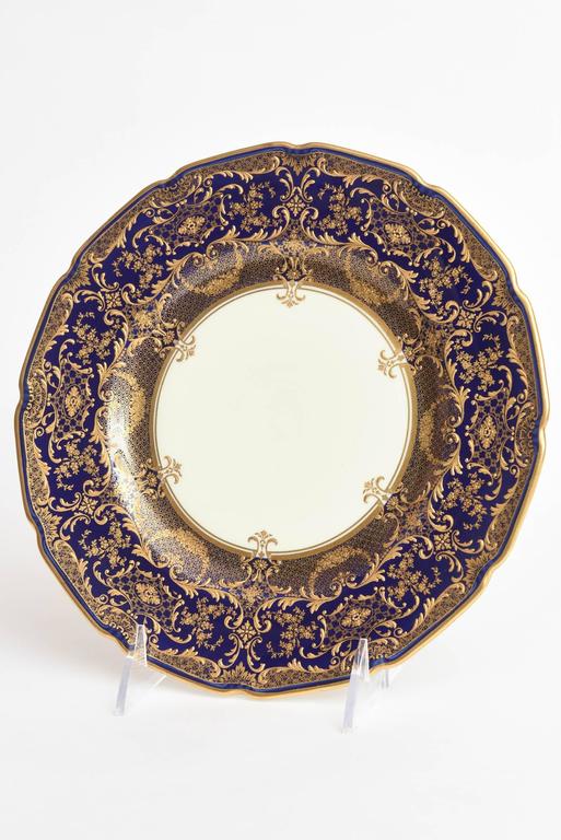 12 Exquisite and Elaborate Cobalt Blue and Gilt Dessert or Salad Plates
