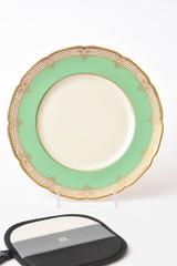 12 Pretty Green and Gold Dinner Plates Antique