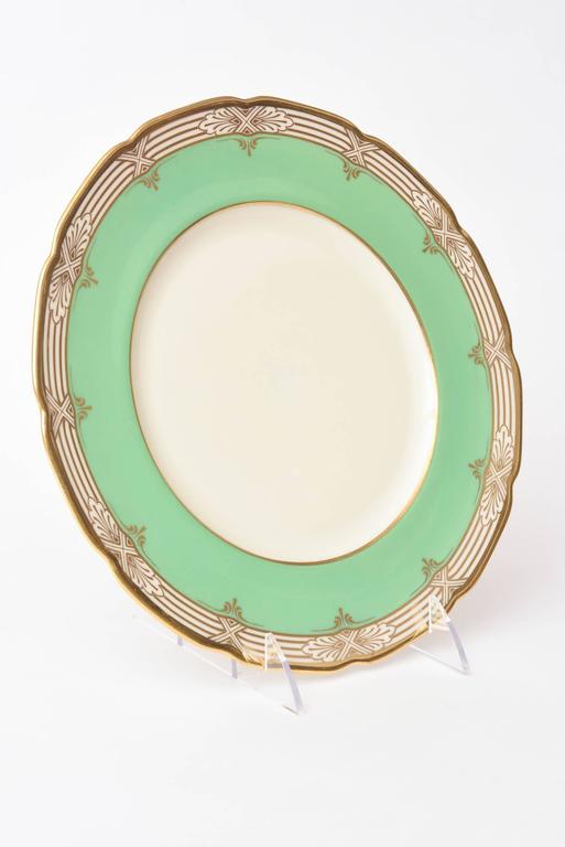 12 Pretty Green and Gold Dinner Plates Antique For Sale at ...