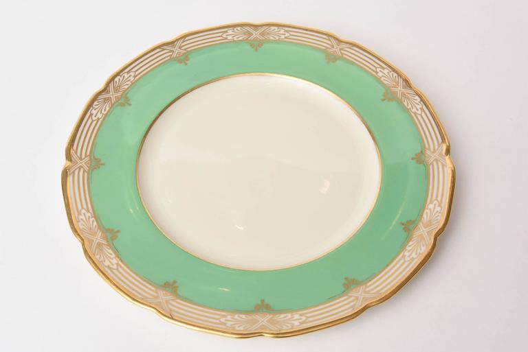 12 Pretty Green and Gold Dinner Plates Antique at 1stDibs