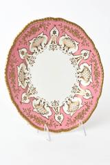 12 Dinner or Presentation Plates, Antique English Pink Heavily Gilded, Coalport