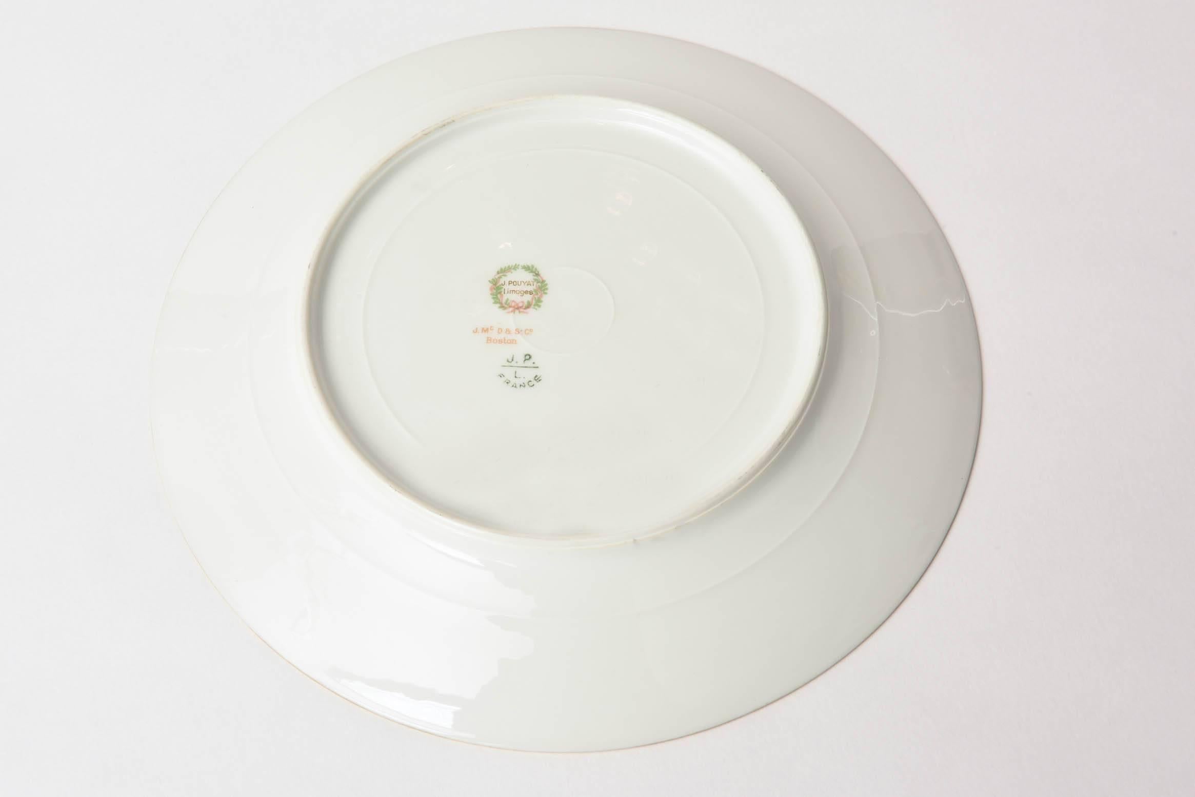 12 Antique Limoges Dessert Plates, Centre Star Medallion Green and Pink 2