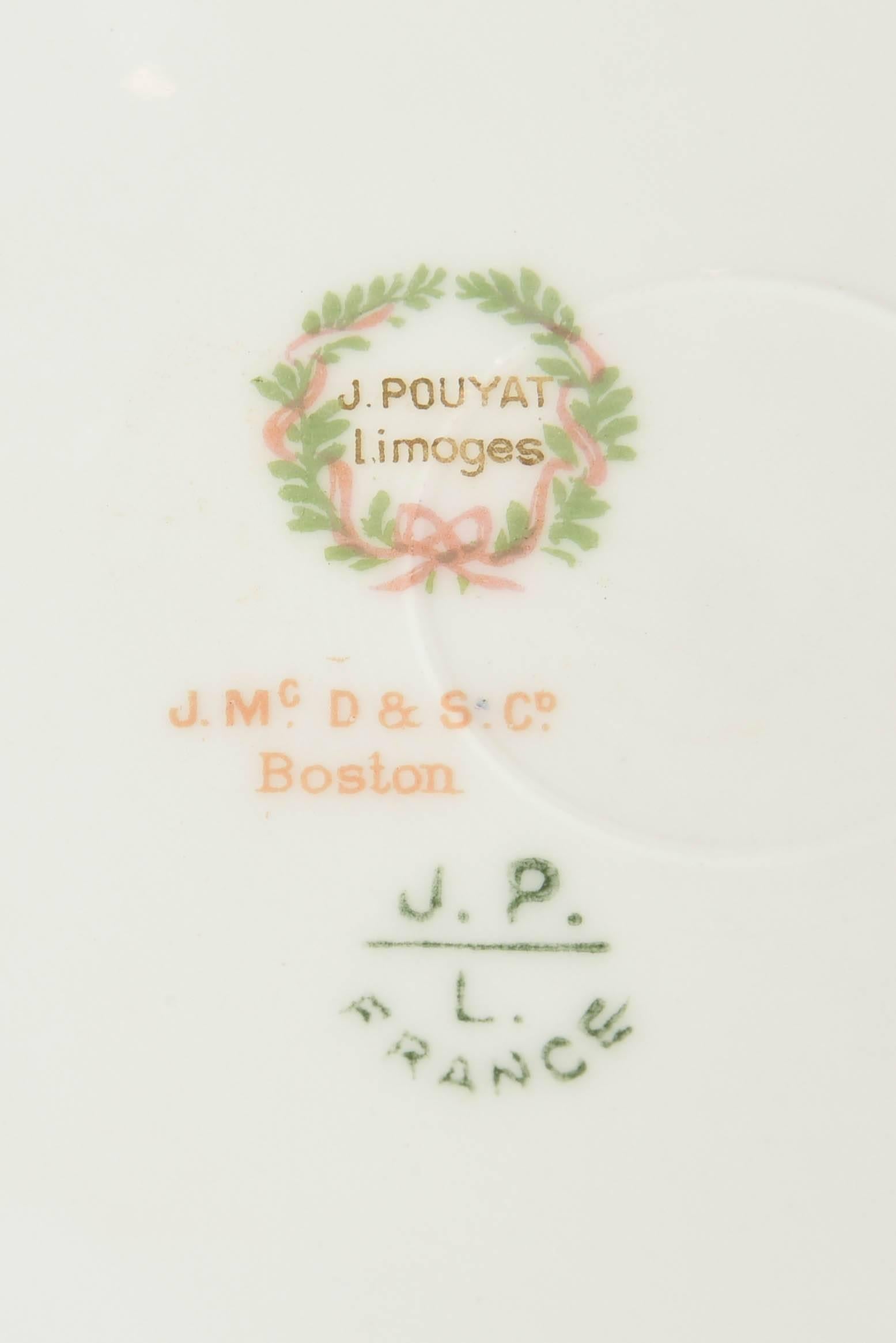 12 Antique Limoges Dessert Plates, Centre Star Medallion Green and Pink 3