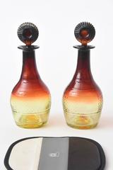 Pair of Sherry Decanters and Original Stoppers, Amber