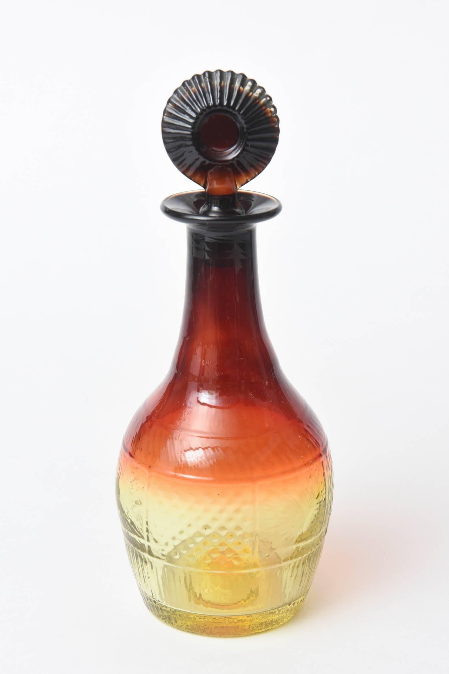 Hand-Crafted Pair of Sherry Decanters and Original Stoppers, Amber