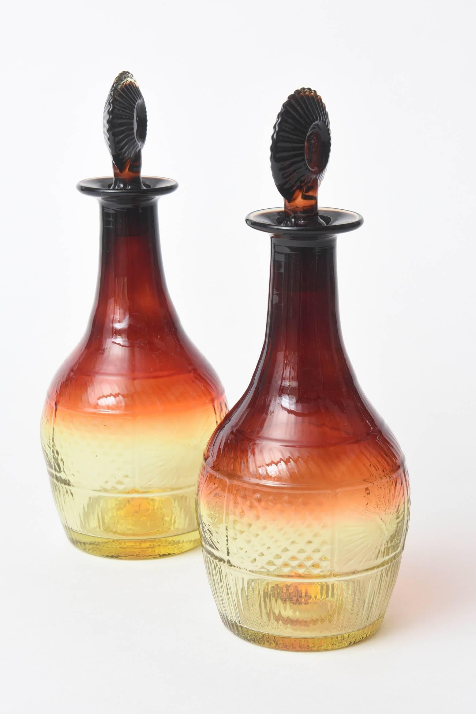 Pair of Sherry Decanters and Original Stoppers, Amber 2