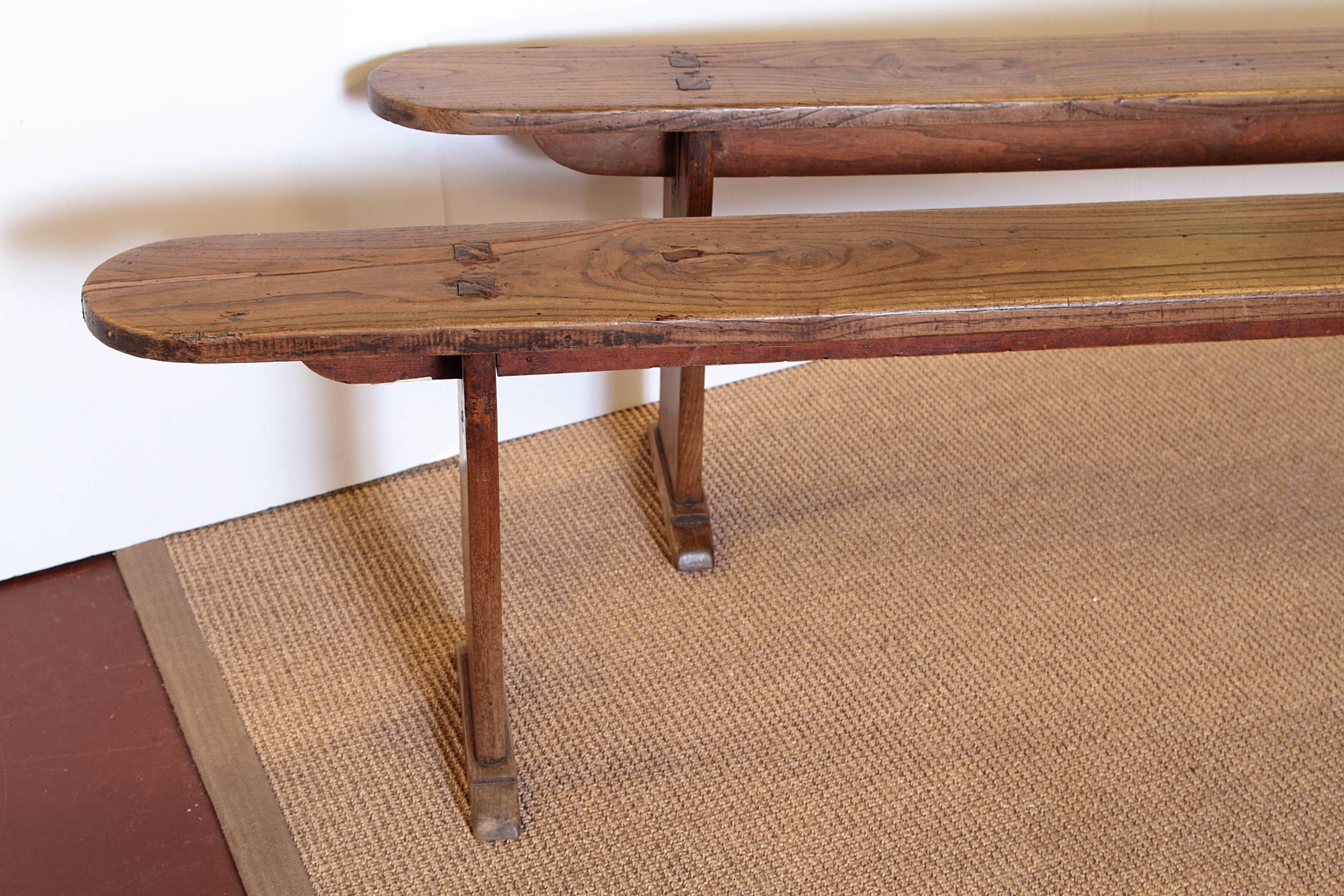 Hand-Crafted Pair of Long Oak Meeting Benches