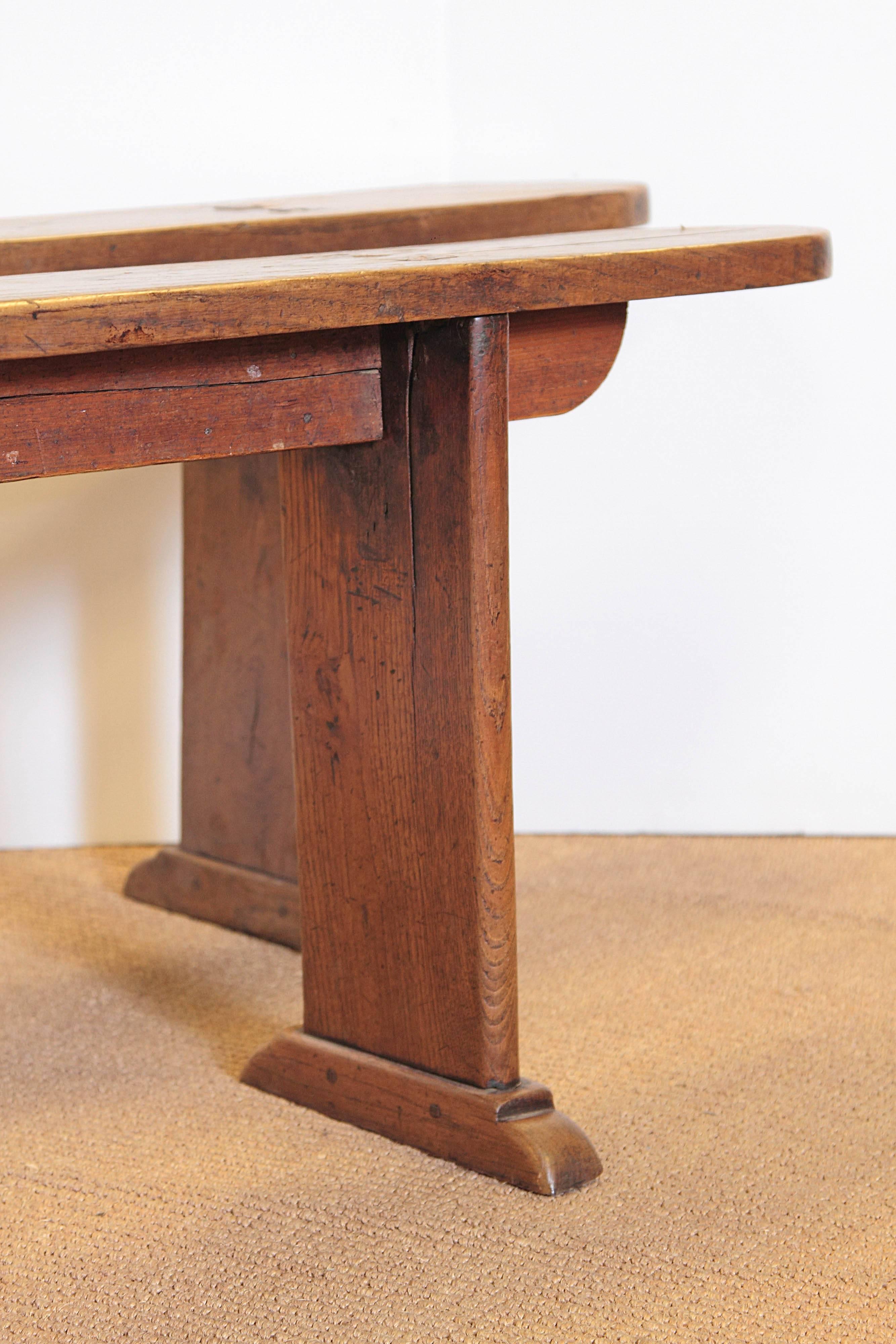 19th Century Pair of Long Oak Meeting Benches