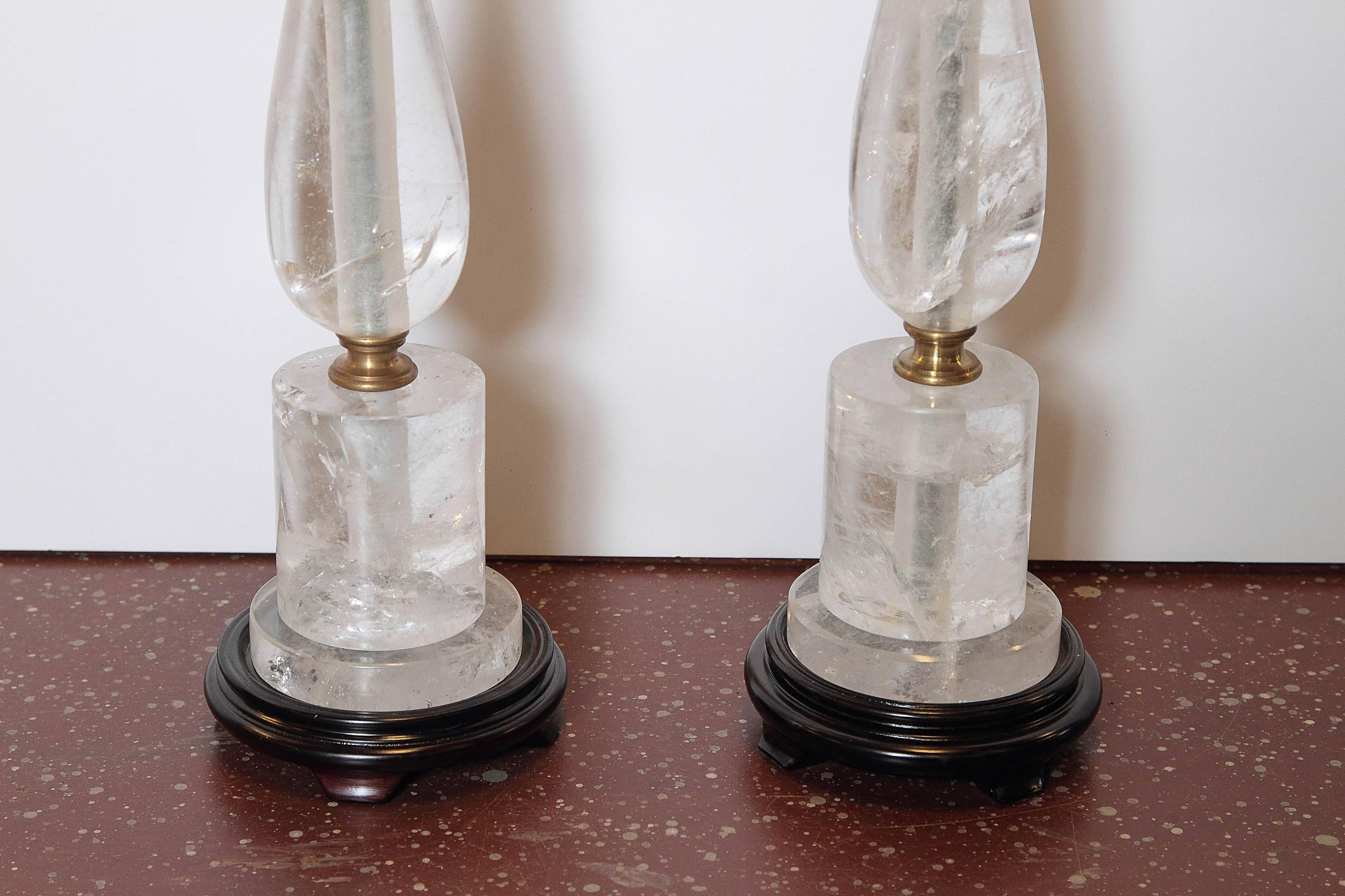 Other Pair of Rock Crystal Lamps with Brass Fittings
