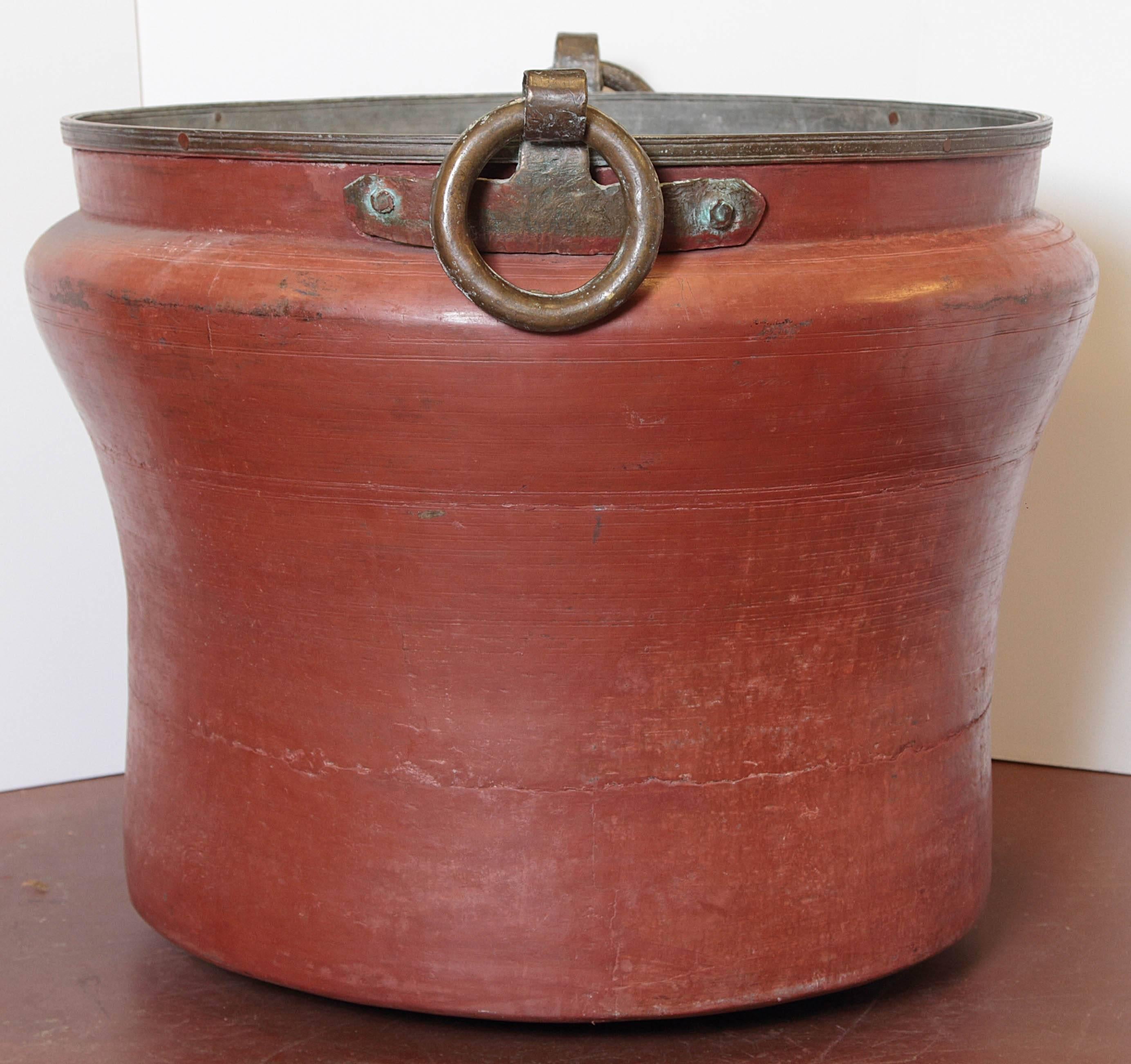 French Copper Pot Massive with Forged Metal Handles