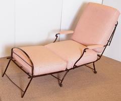 Metal French Campaign Chair with Red Ticking Cushions and Wooden Casters