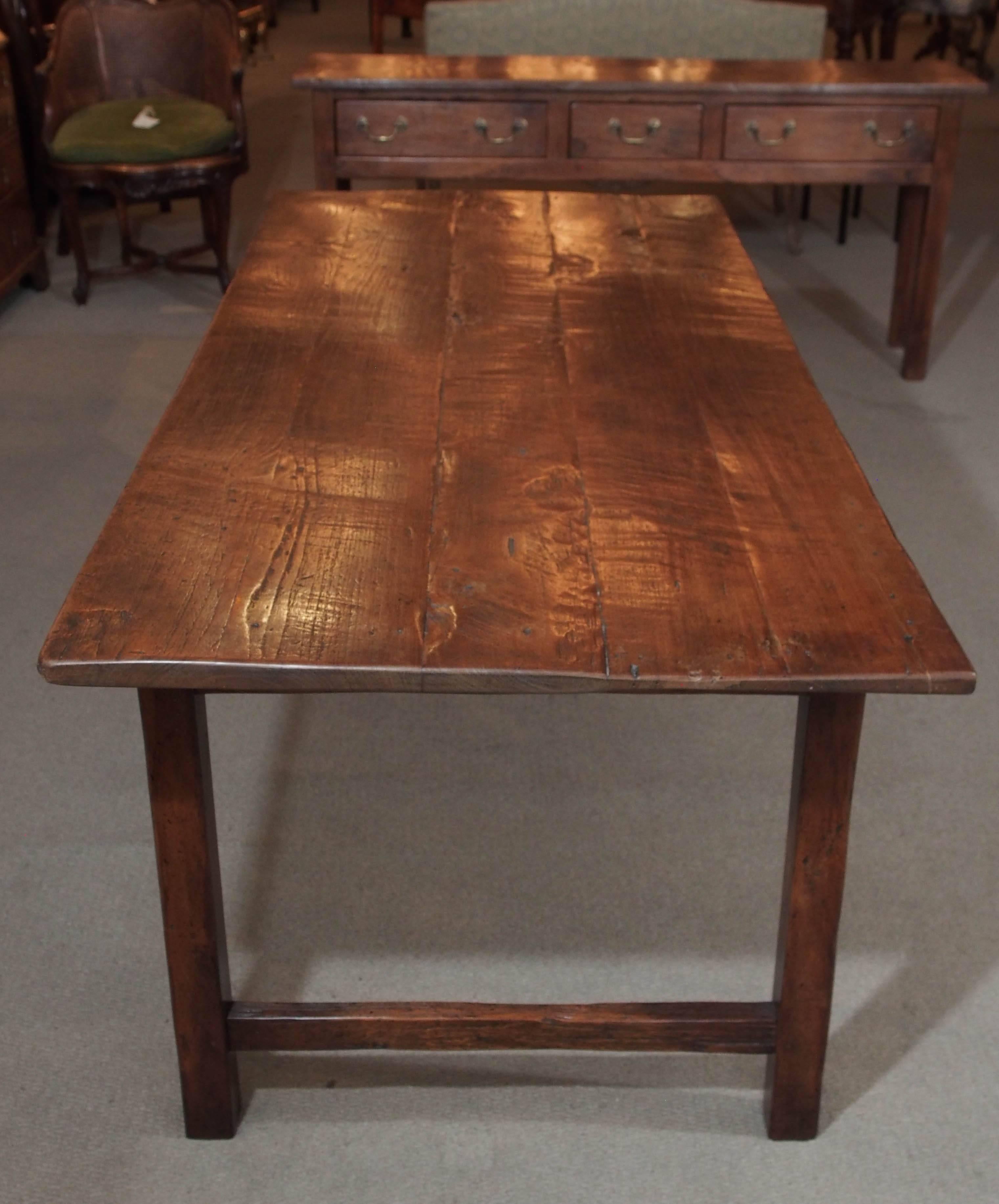 Antique French Provincial Chestnut Farm Table with End Stretchers 3