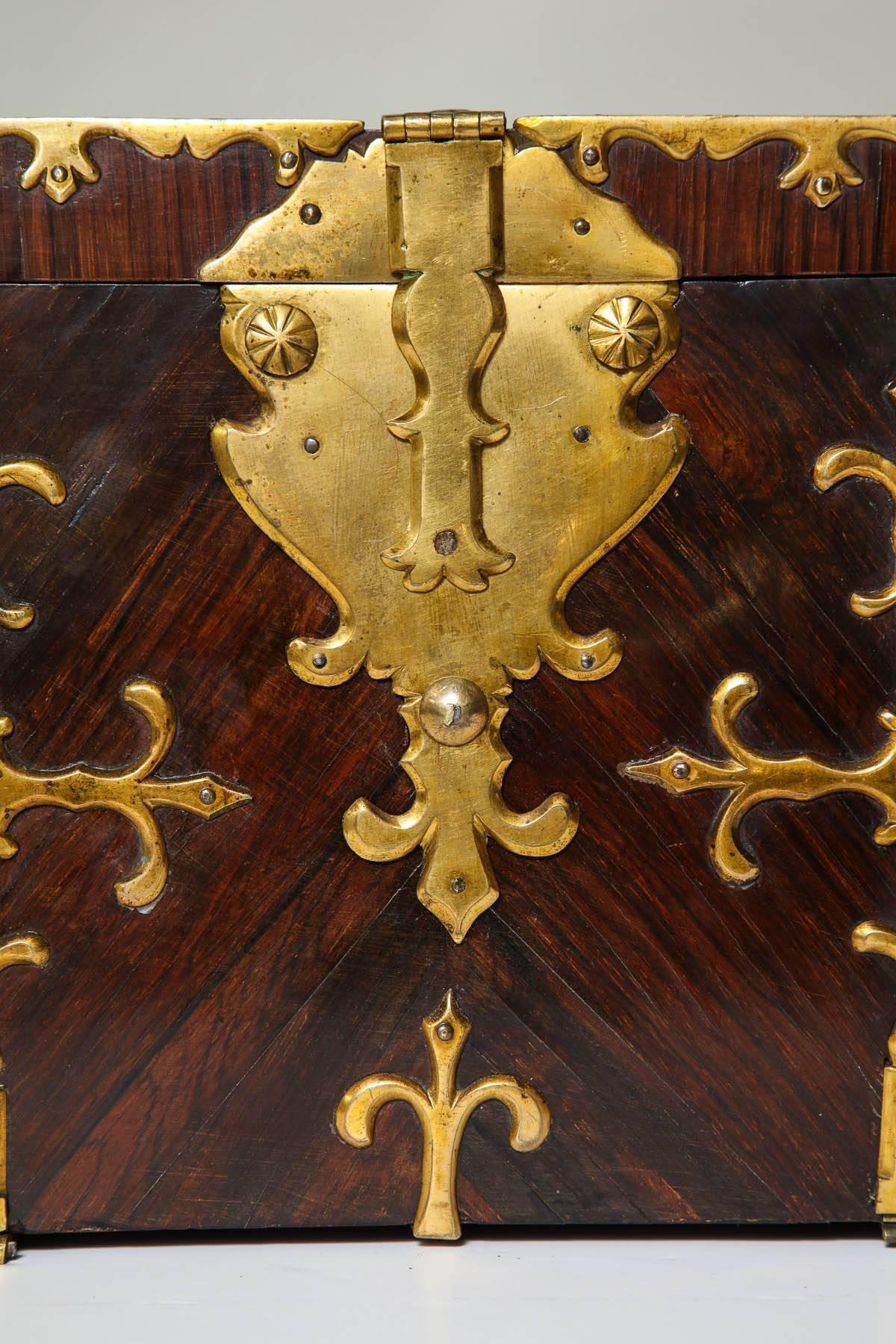 French 17th Century Brassbound Travelers Valuables Chest