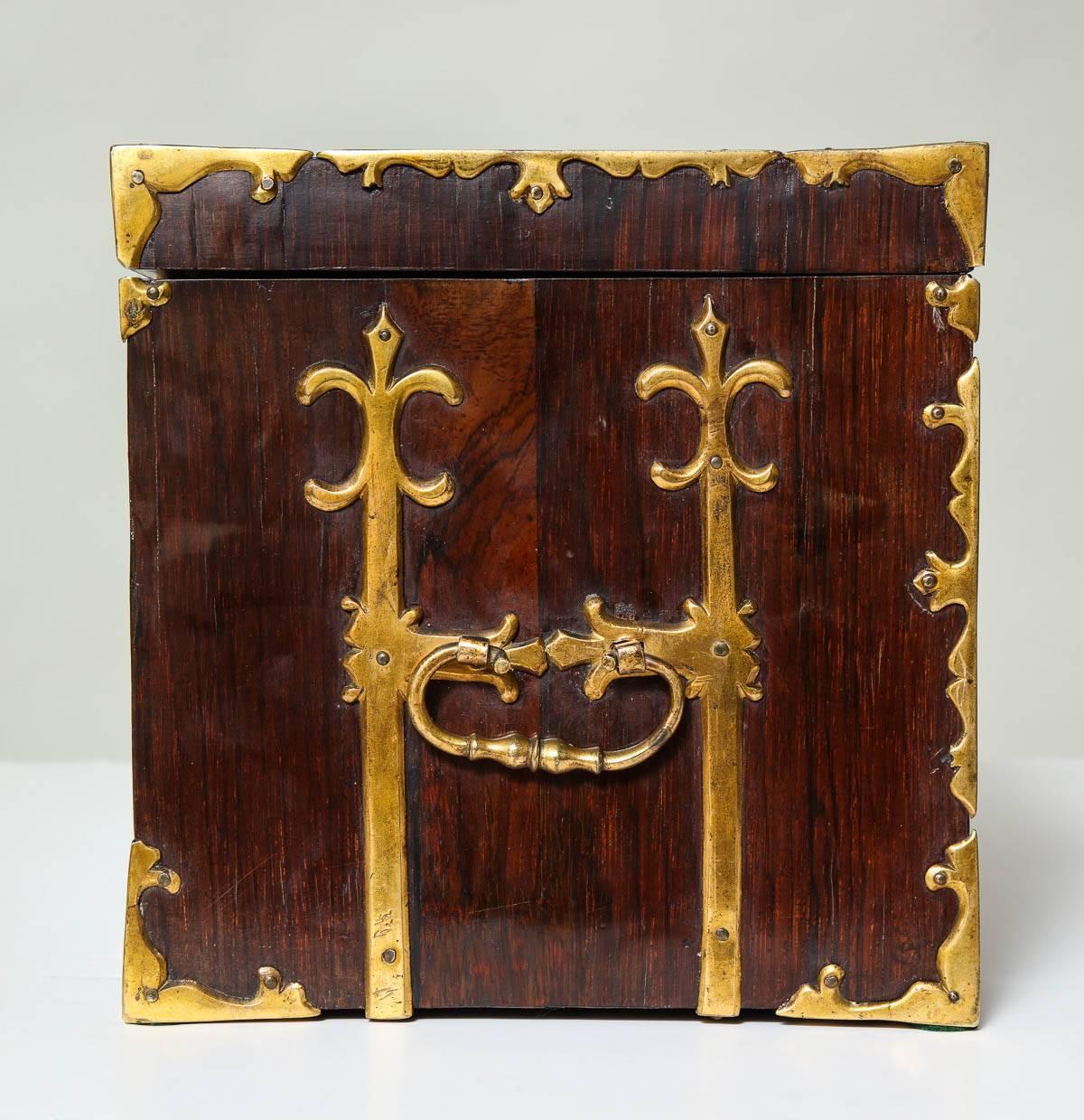 17th Century Brassbound Travelers Valuables Chest In Excellent Condition In Greenwich, CT