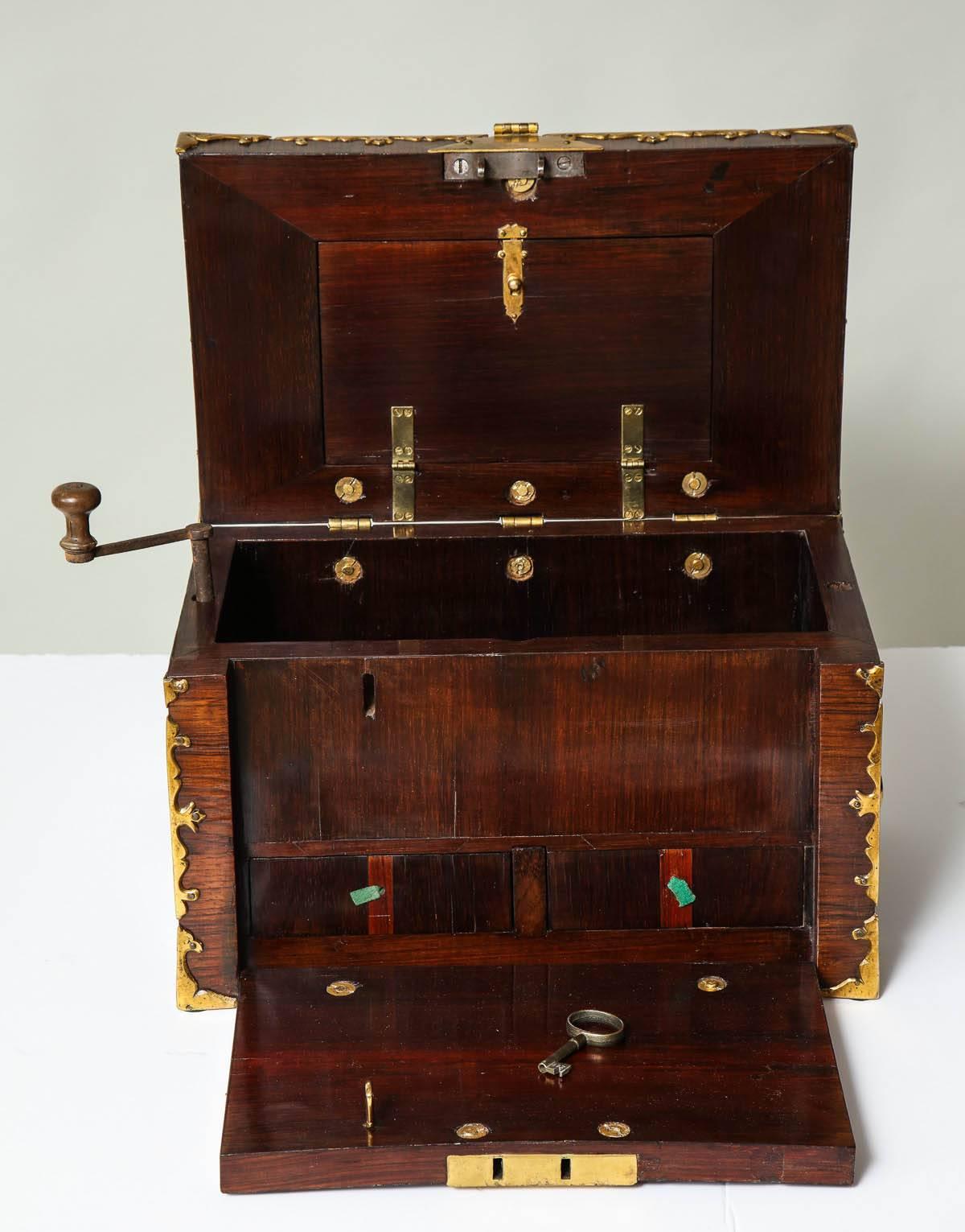 Rosewood 17th Century Brassbound Travelers Valuables Chest