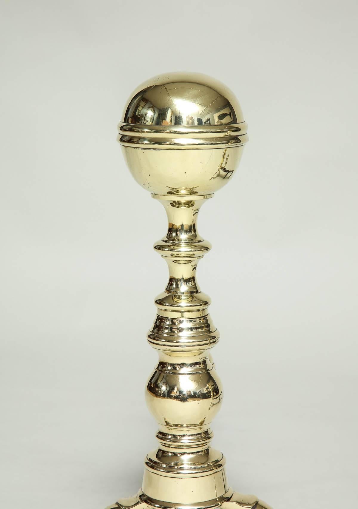 19th Century Brass Ball Top Andirons