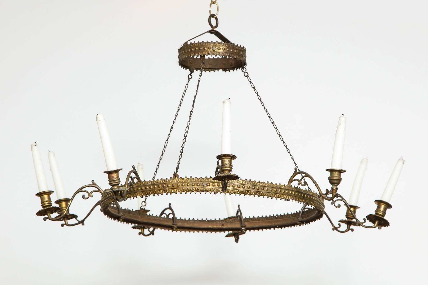 Swedish Brass Ring Candle Chandelier