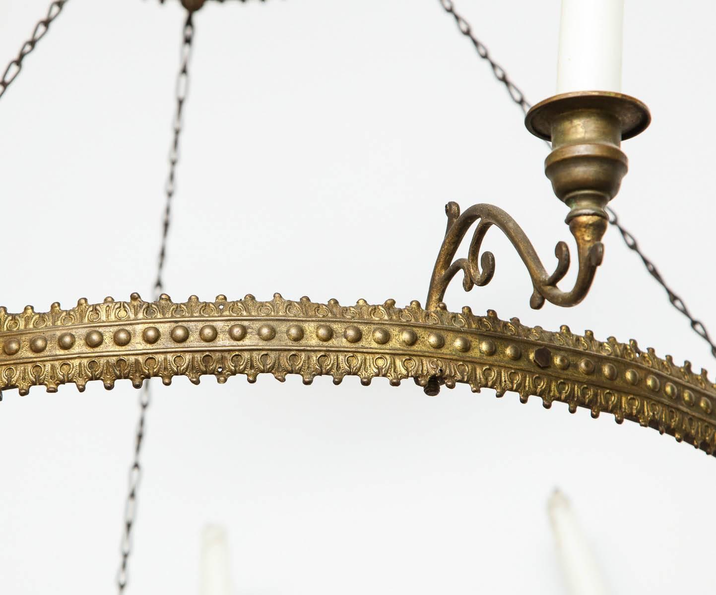 Brass Ring Candle Chandelier In Fair Condition In Greenwich, CT