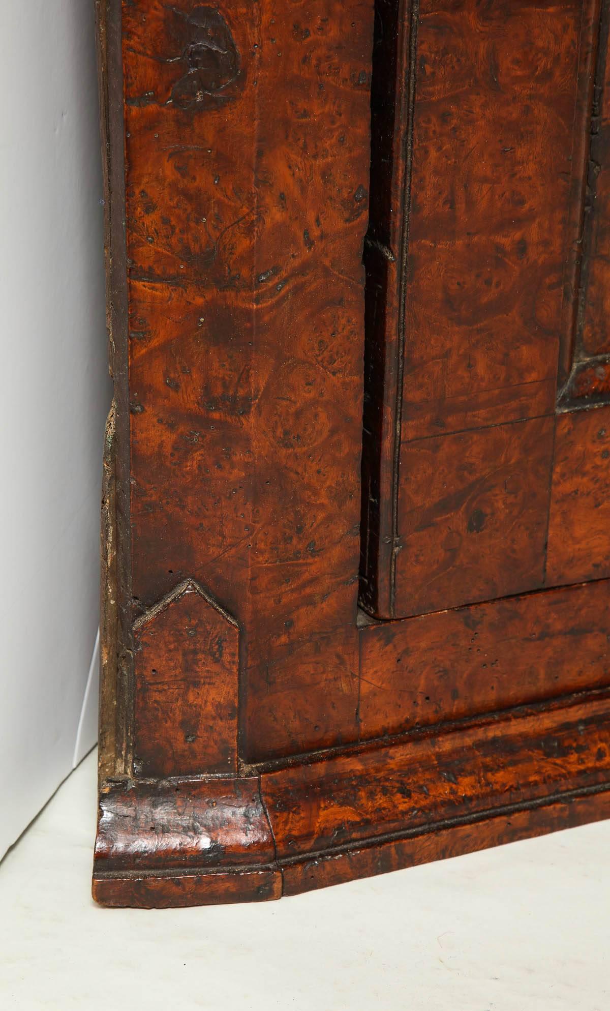 18th Century Rich Burl Wood Corner Cupboard For Sale