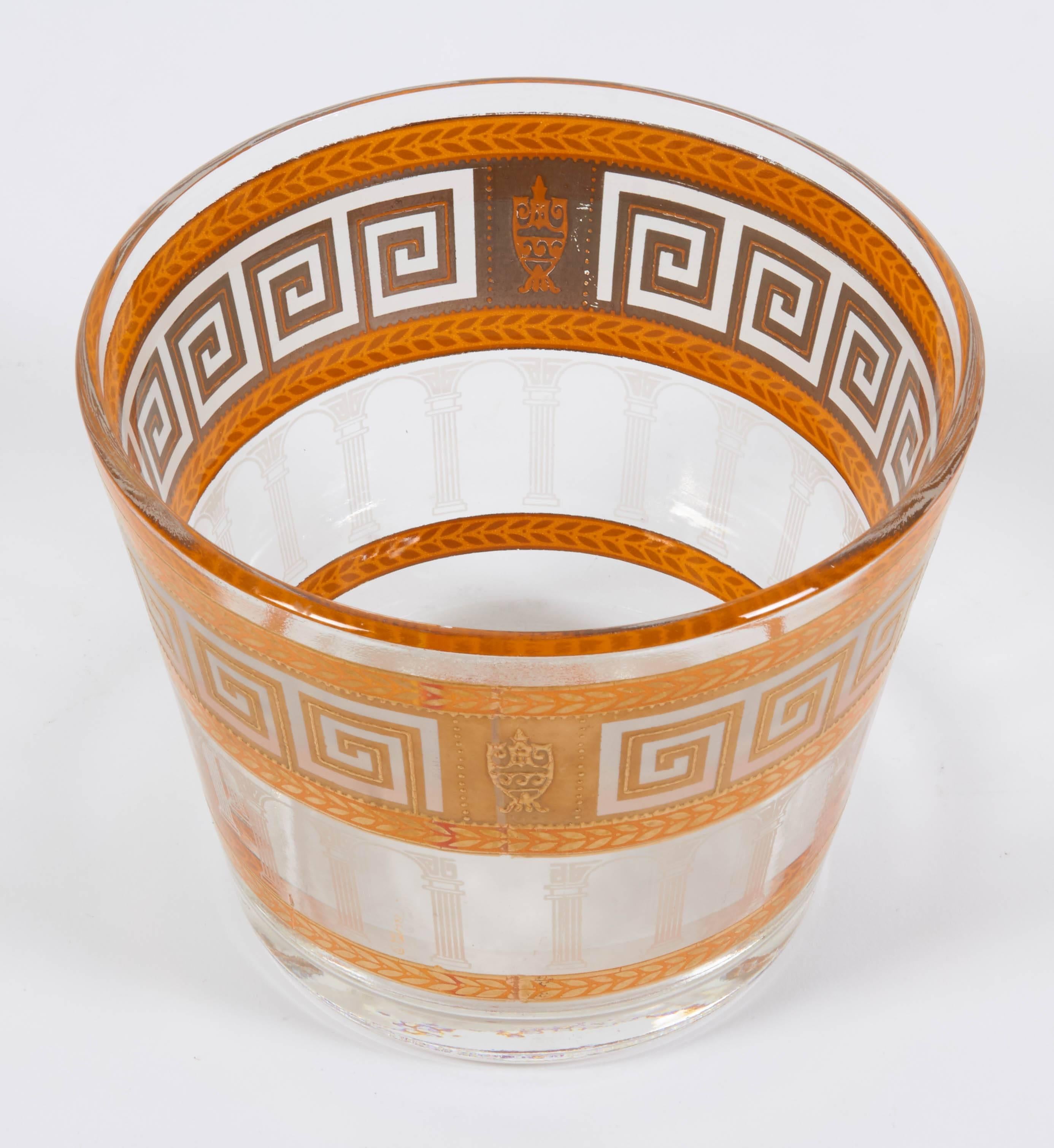 1960s Art Deco Greek Key Barware Suite in Vivid Orange and 24-carat Gold For Sale 1