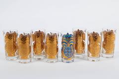 1960s Pineapple Motif Hiballs in 24-Karat Gold Host Glass by Georges Briard