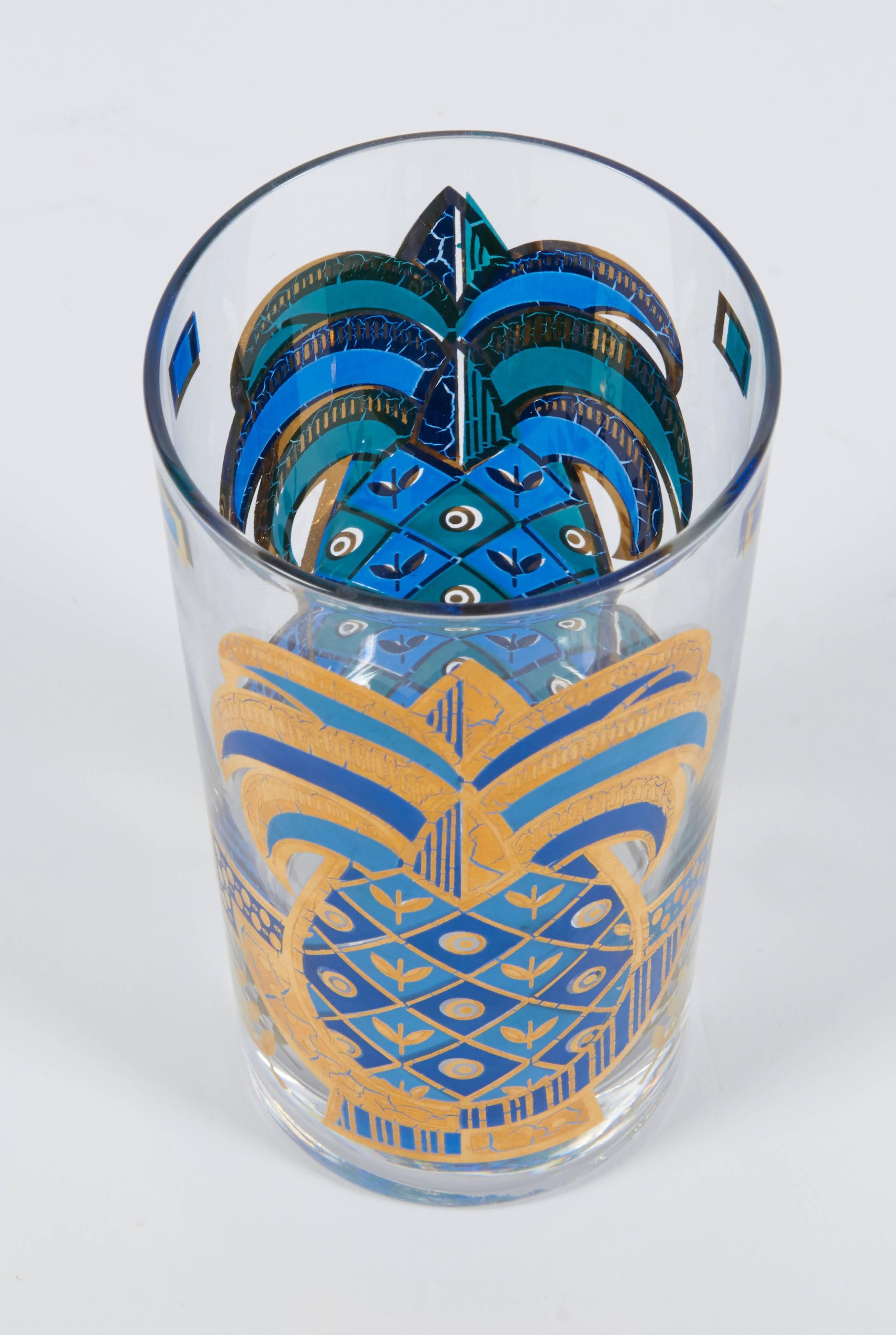 1960s Pineapple Motif Hiballs in 24-Karat Gold Host Glass by Georges Briard In Excellent Condition In New York, NY